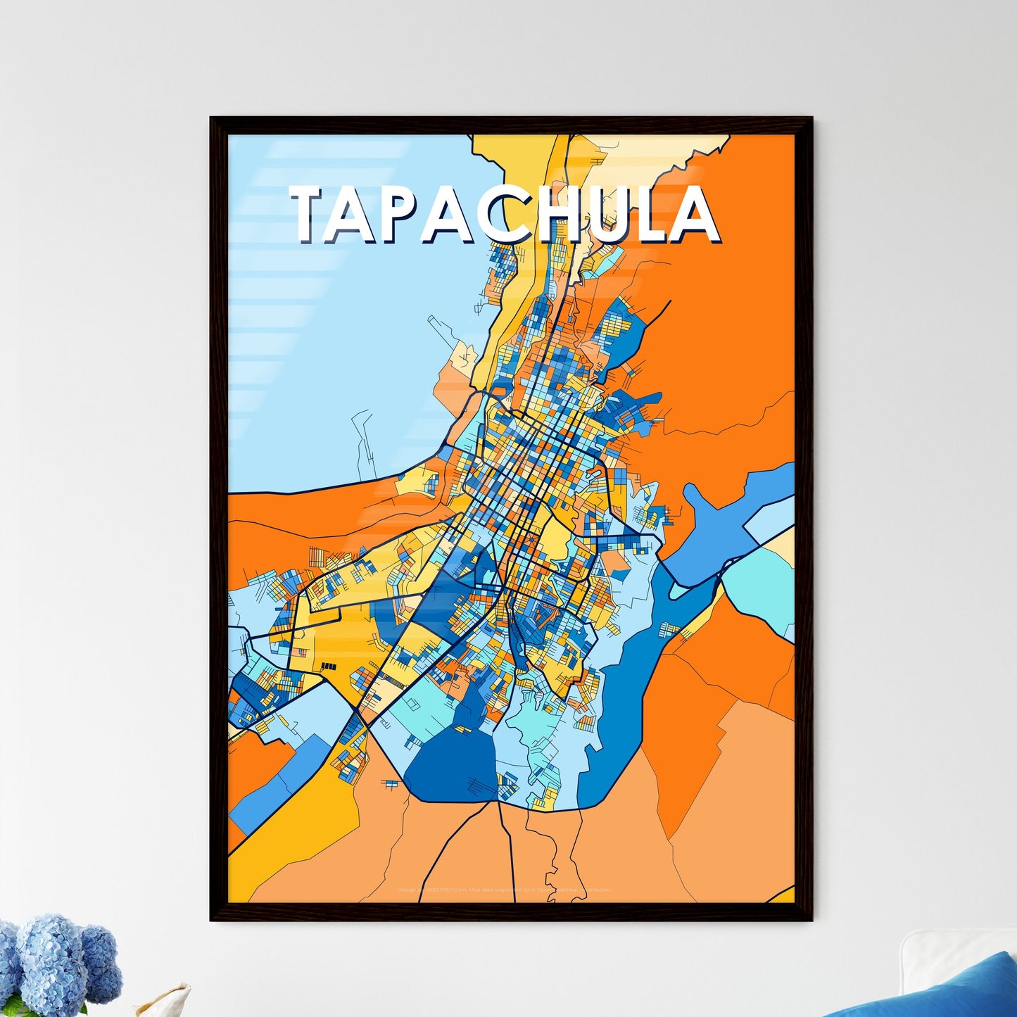 TAPACHULA MEXICO Vibrant Colorful Art Map Poster Blue Orange