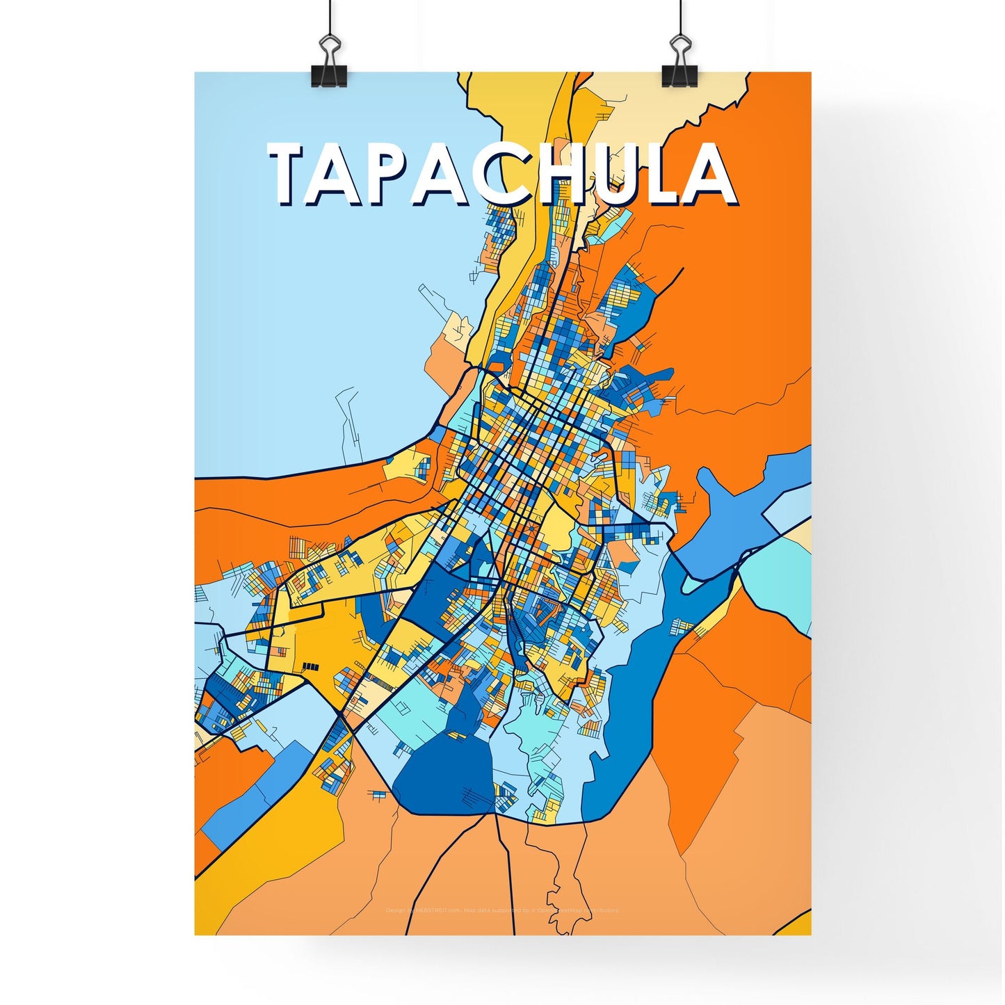 TAPACHULA MEXICO Vibrant Colorful Art Map Poster Blue Orange