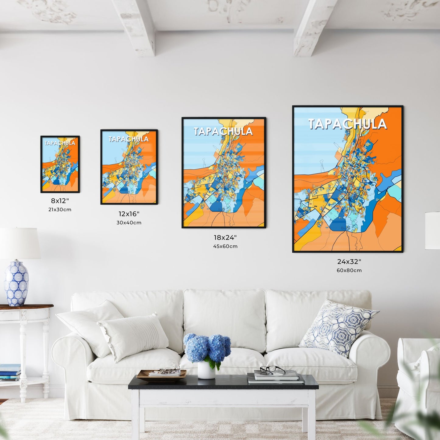 TAPACHULA MEXICO Vibrant Colorful Art Map Poster Blue Orange