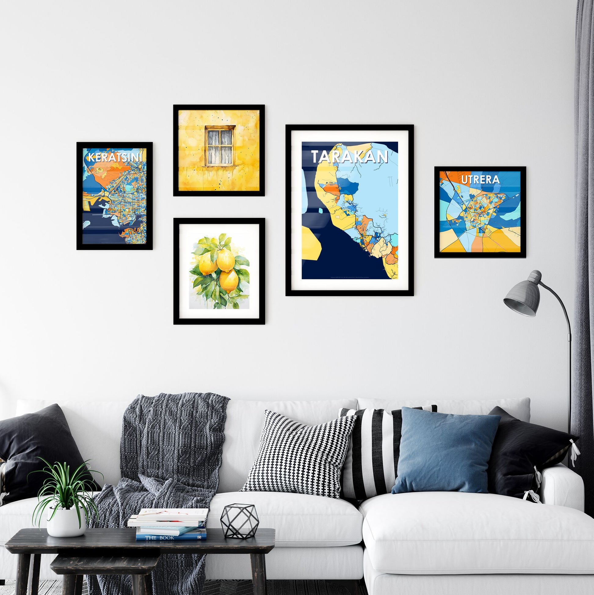 TARAKAN INDONESIA Vibrant Colorful Art Map Poster Blue Orange