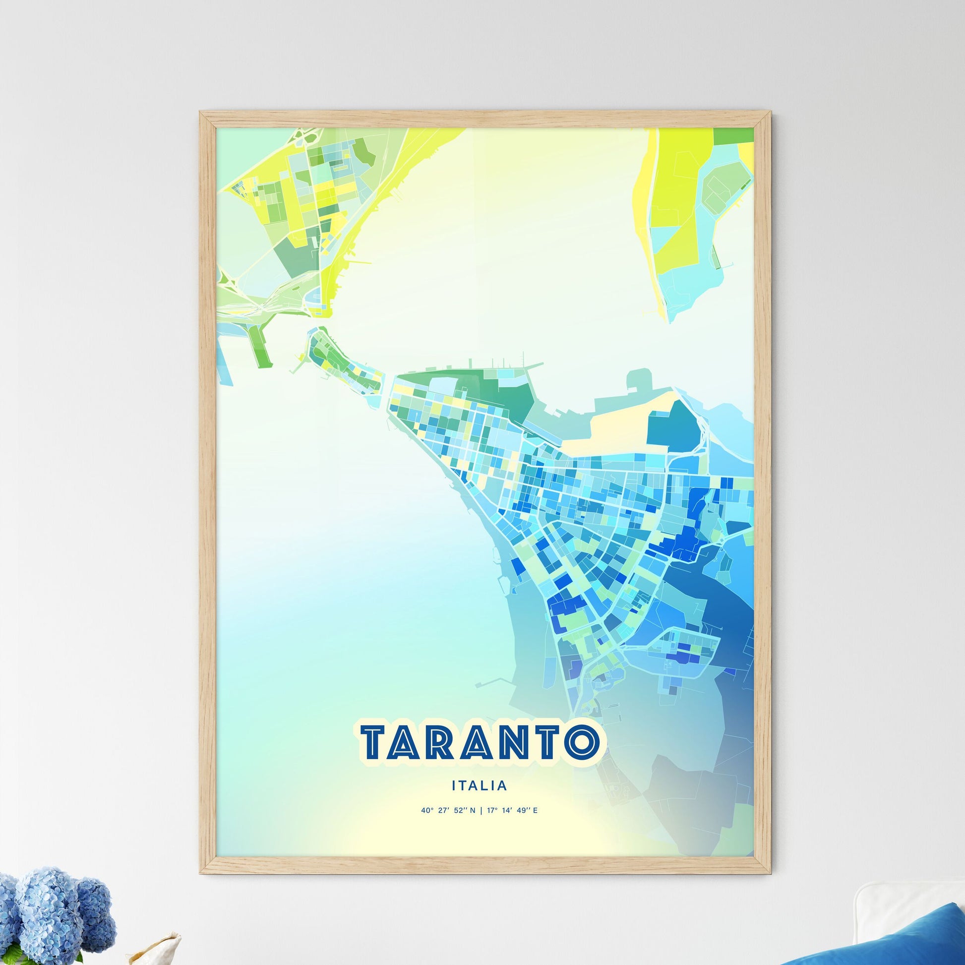 Colorful Taranto Italy Fine Art Map Cool Blue
