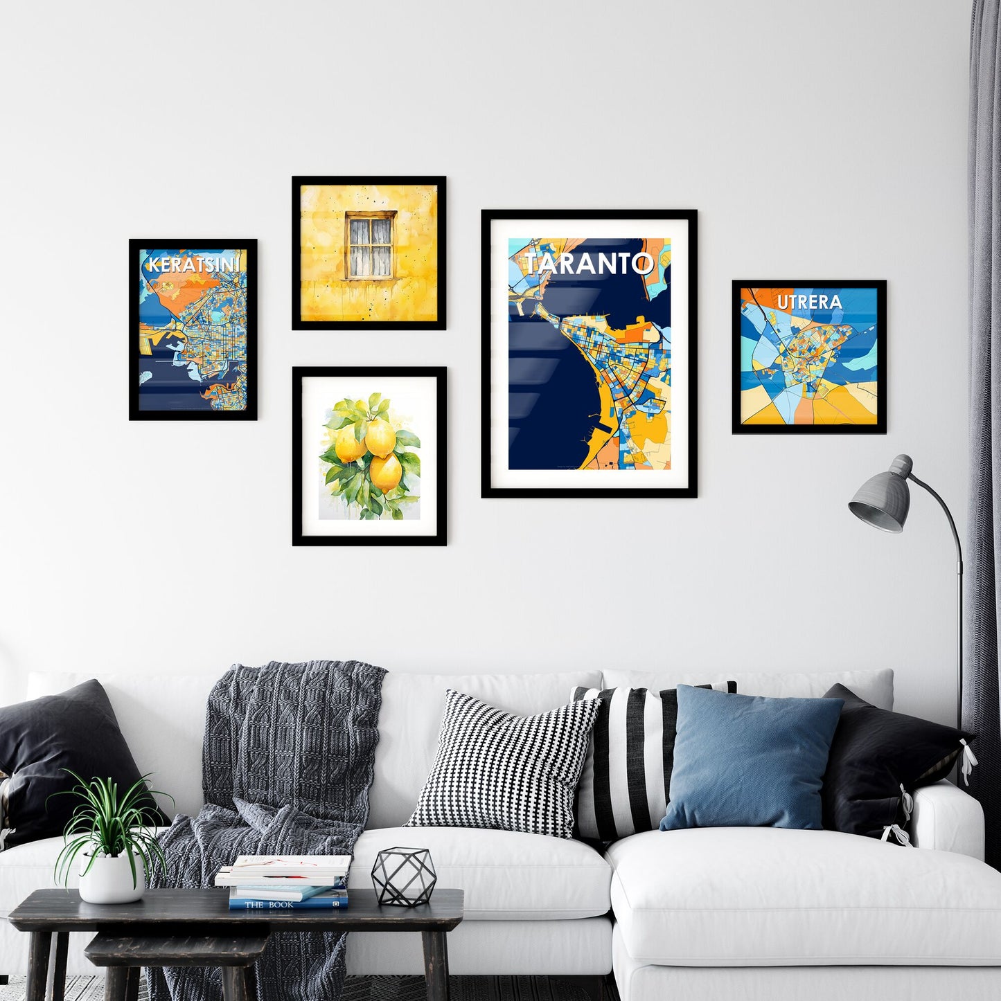 TARANTO ITALY Vibrant Colorful Art Map Poster Blue Orange