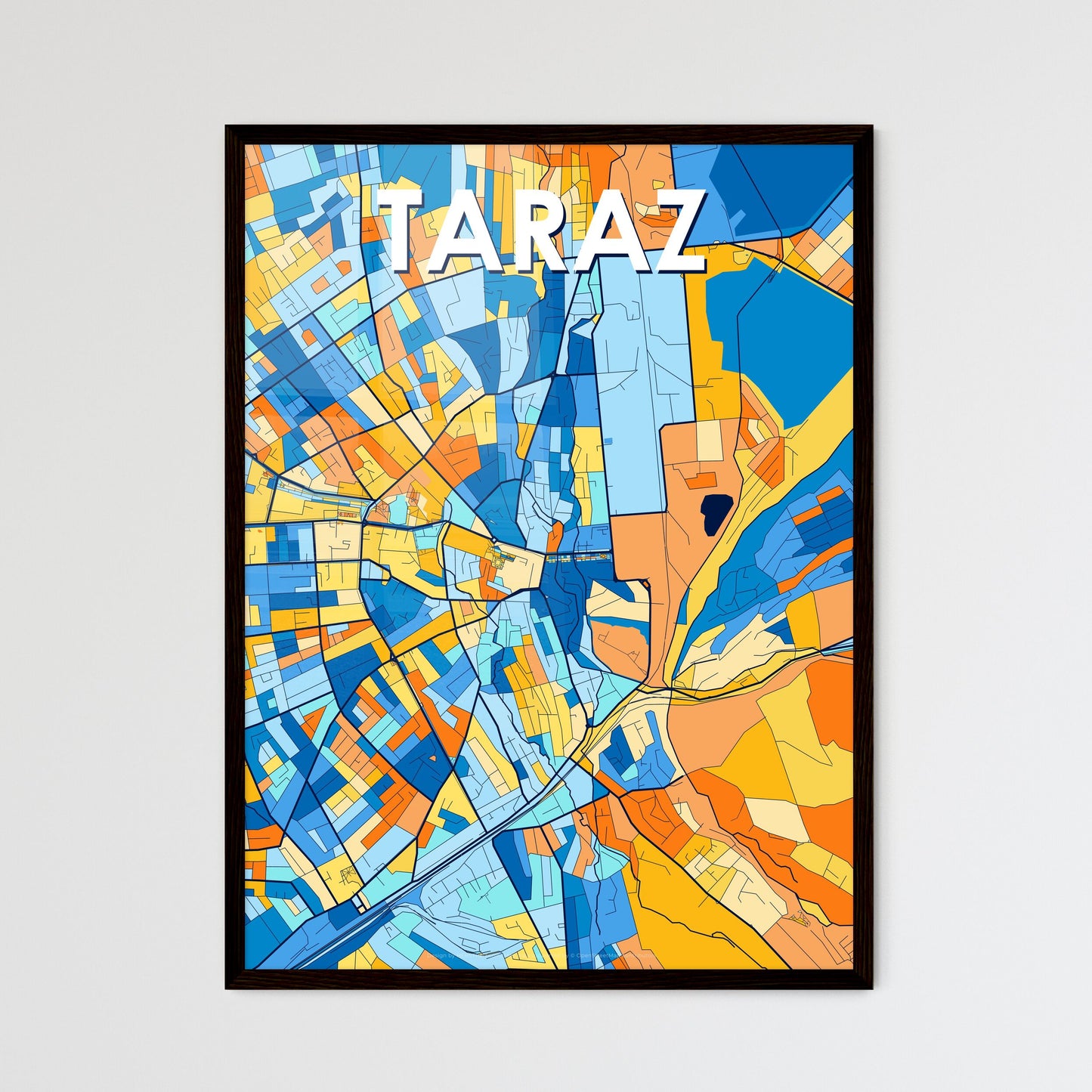 TARAZ KAZAKHSTAN Vibrant Colorful Art Map Poster Blue Orange