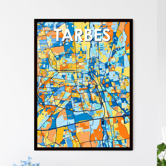 TARBES FRANCE Vibrant Colorful Art Map Poster Blue Orange