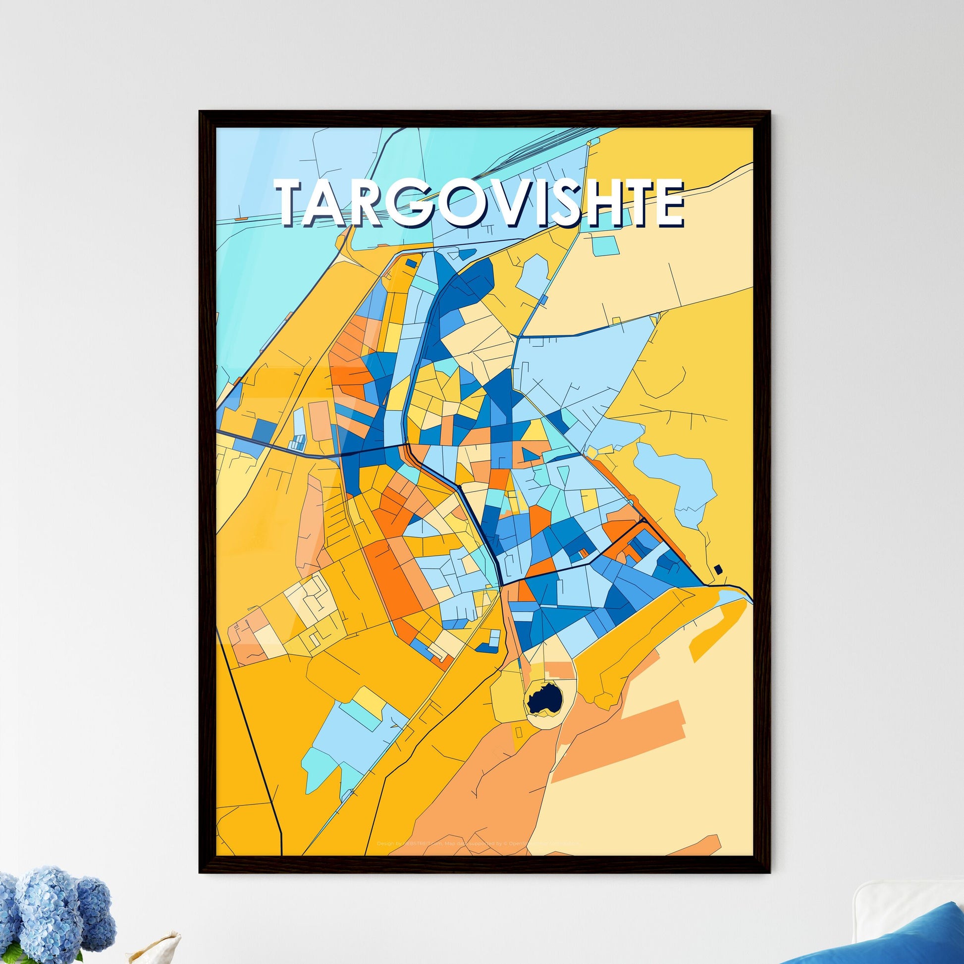 TARGOVISHTE BULGARIA Vibrant Colorful Art Map Poster Blue Orange