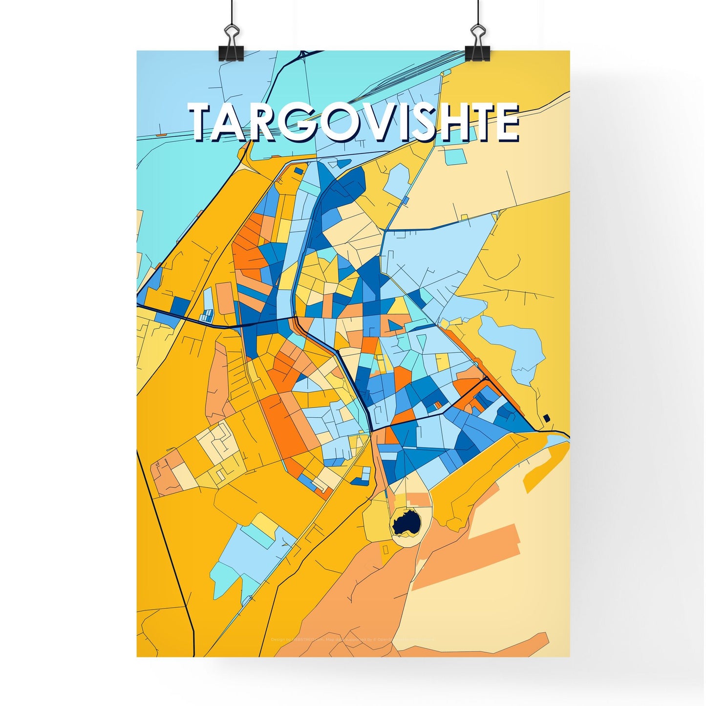 TARGOVISHTE BULGARIA Vibrant Colorful Art Map Poster Blue Orange