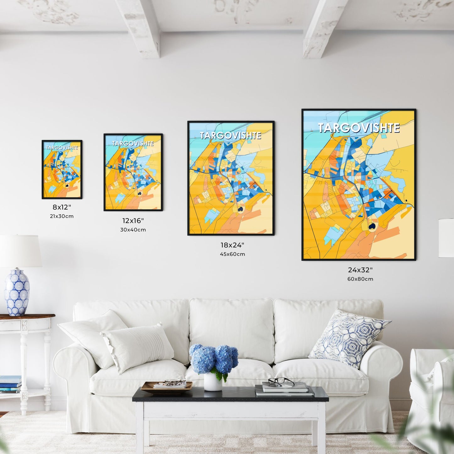 TARGOVISHTE BULGARIA Vibrant Colorful Art Map Poster Blue Orange