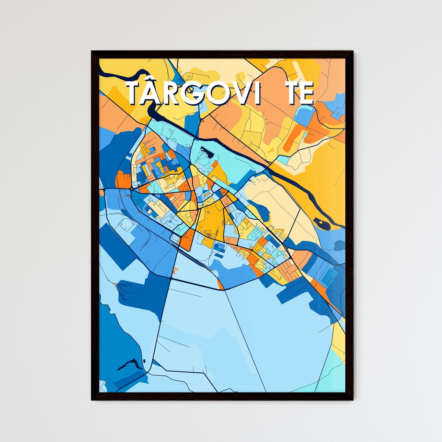 TÂRGOVIȘTE ROMANIA Vibrant Colorful Art Map Poster Blue Orange