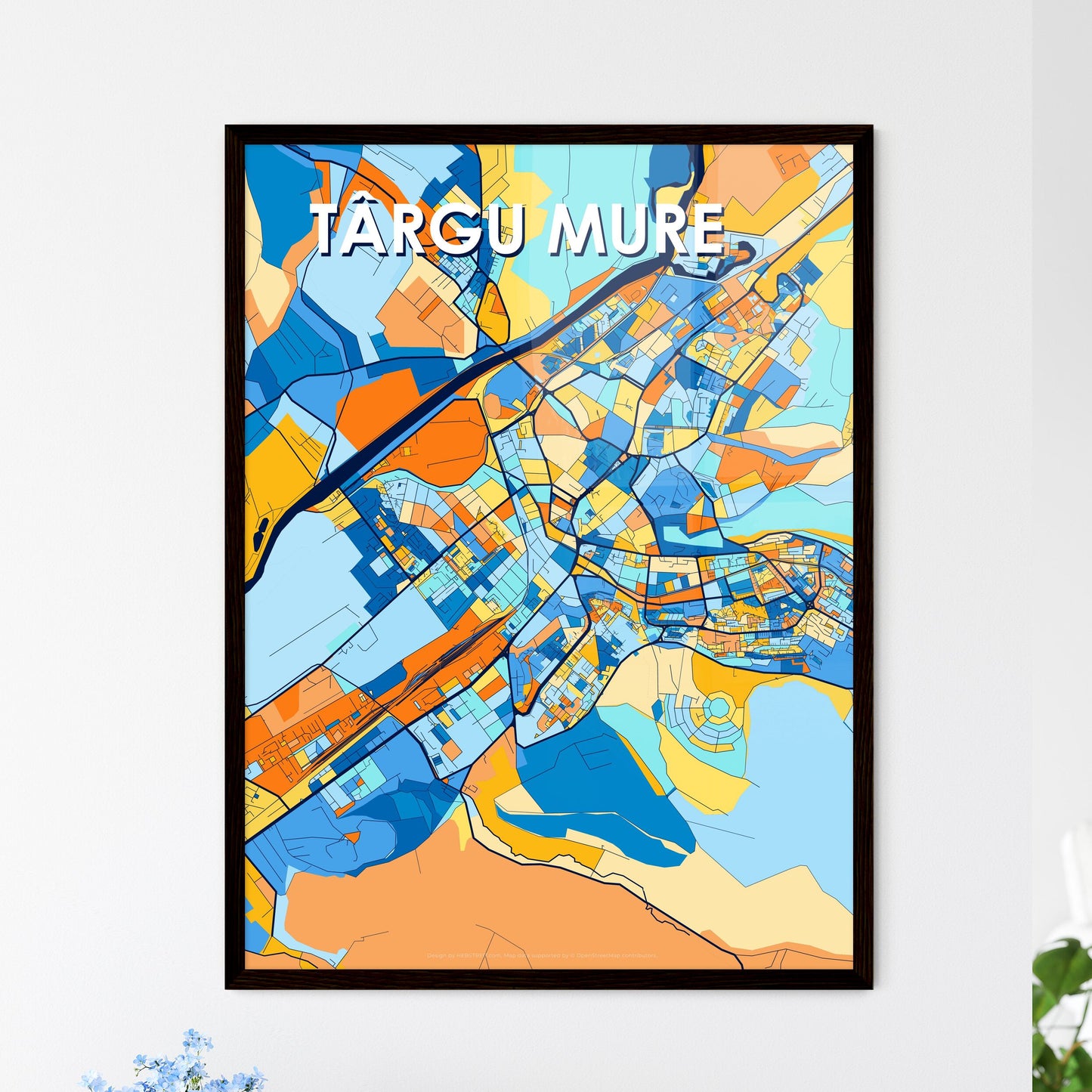 TÂRGU MUREȘ ROMANIA Vibrant Colorful Art Map Poster Blue Orange