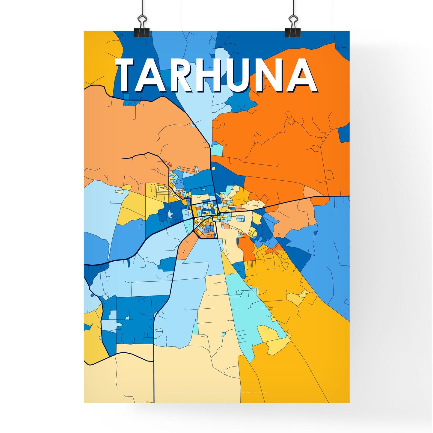 TARHUNA LIBYA Vibrant Colorful Art Map Poster Blue Orange