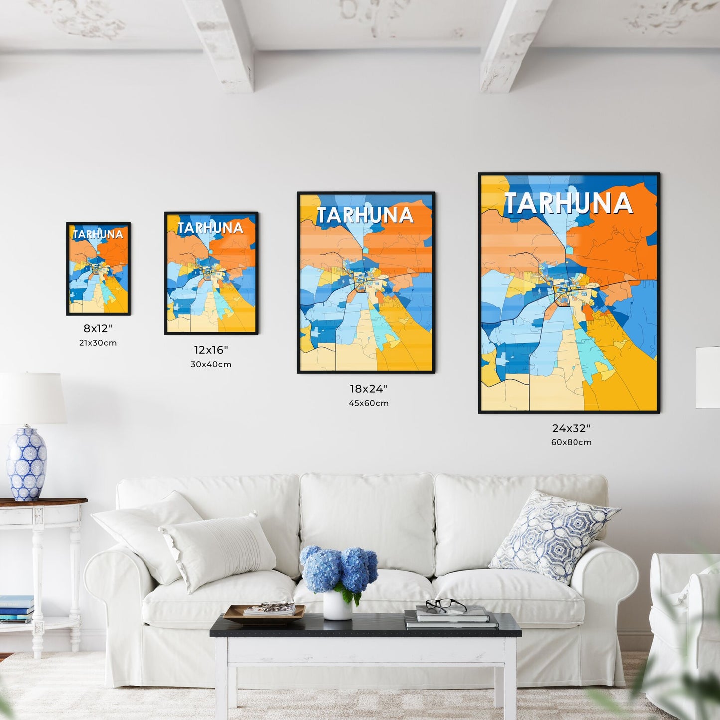 TARHUNA LIBYA Vibrant Colorful Art Map Poster Blue Orange