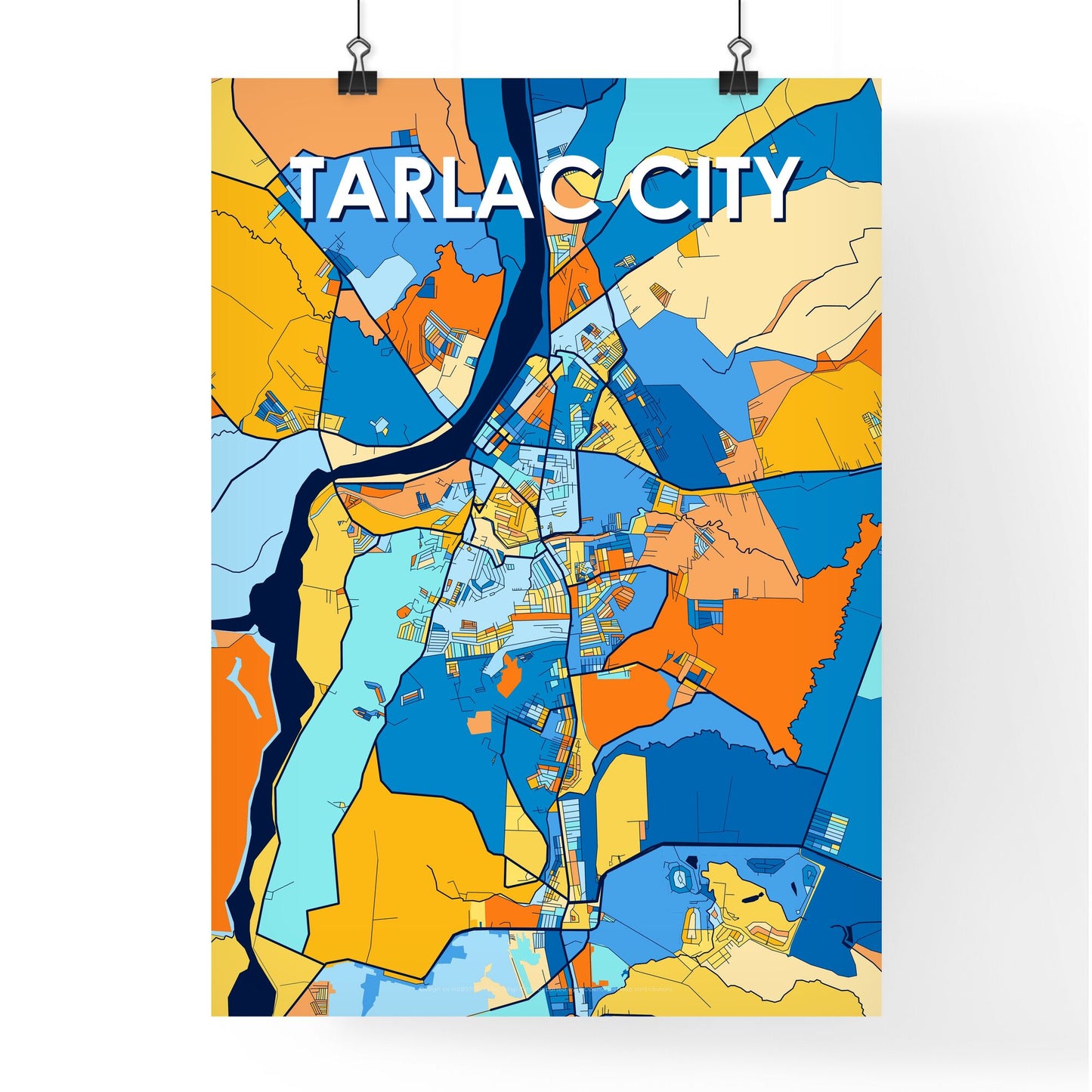 TARLAC CITY PHILIPPINES Vibrant Colorful Art Map Poster Blue Orange