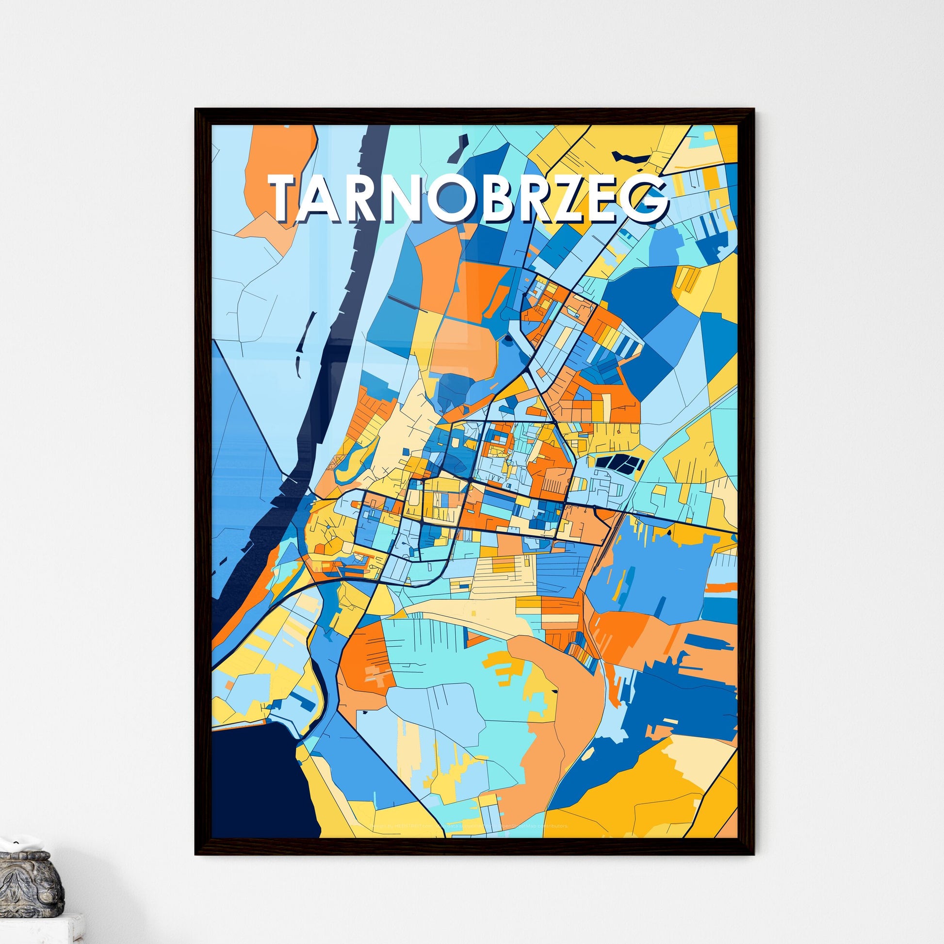 TARNOBRZEG POLAND Vibrant Colorful Art Map Poster Blue Orange