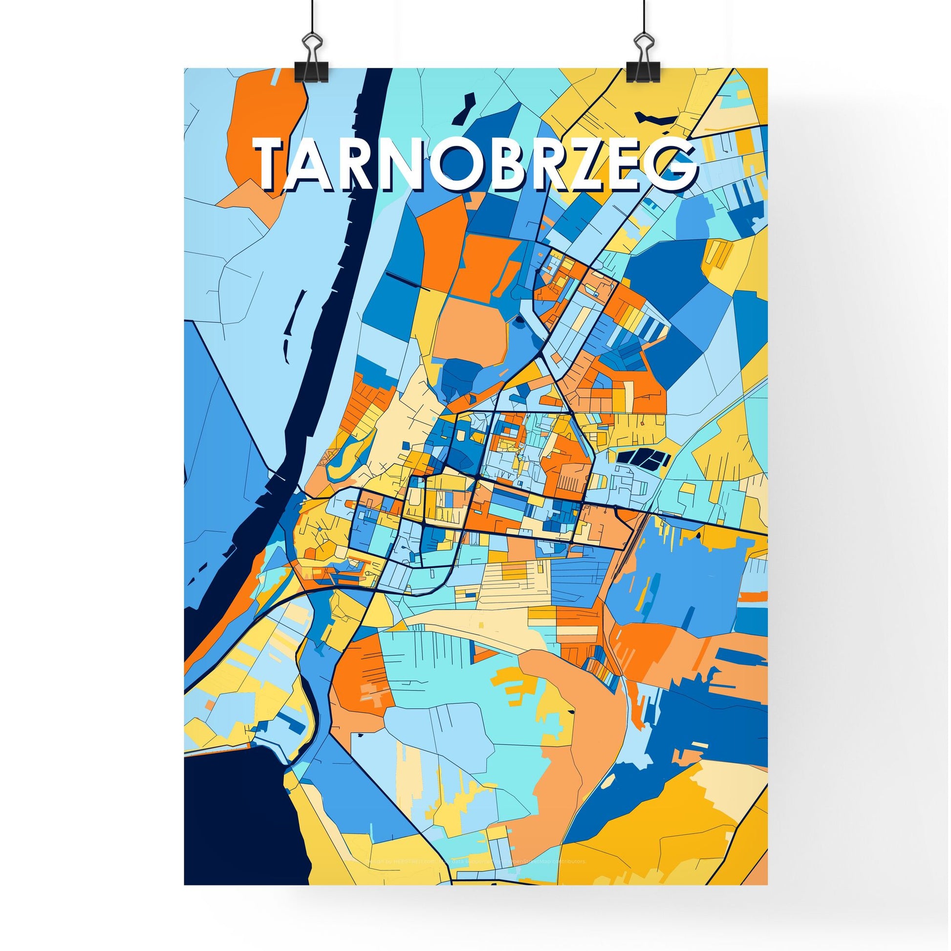 TARNOBRZEG POLAND Vibrant Colorful Art Map Poster Blue Orange