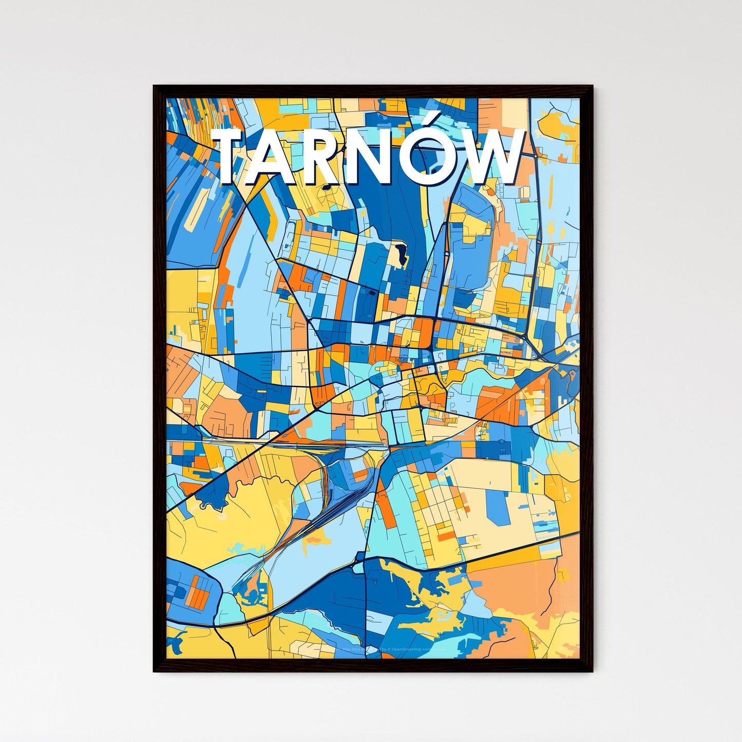 TARNÓW POLAND Vibrant Colorful Art Map Poster Blue Orange