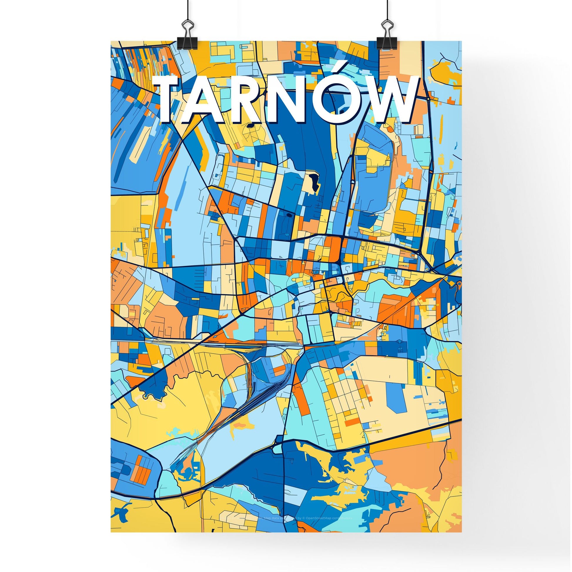 TARNÓW POLAND Vibrant Colorful Art Map Poster Blue Orange