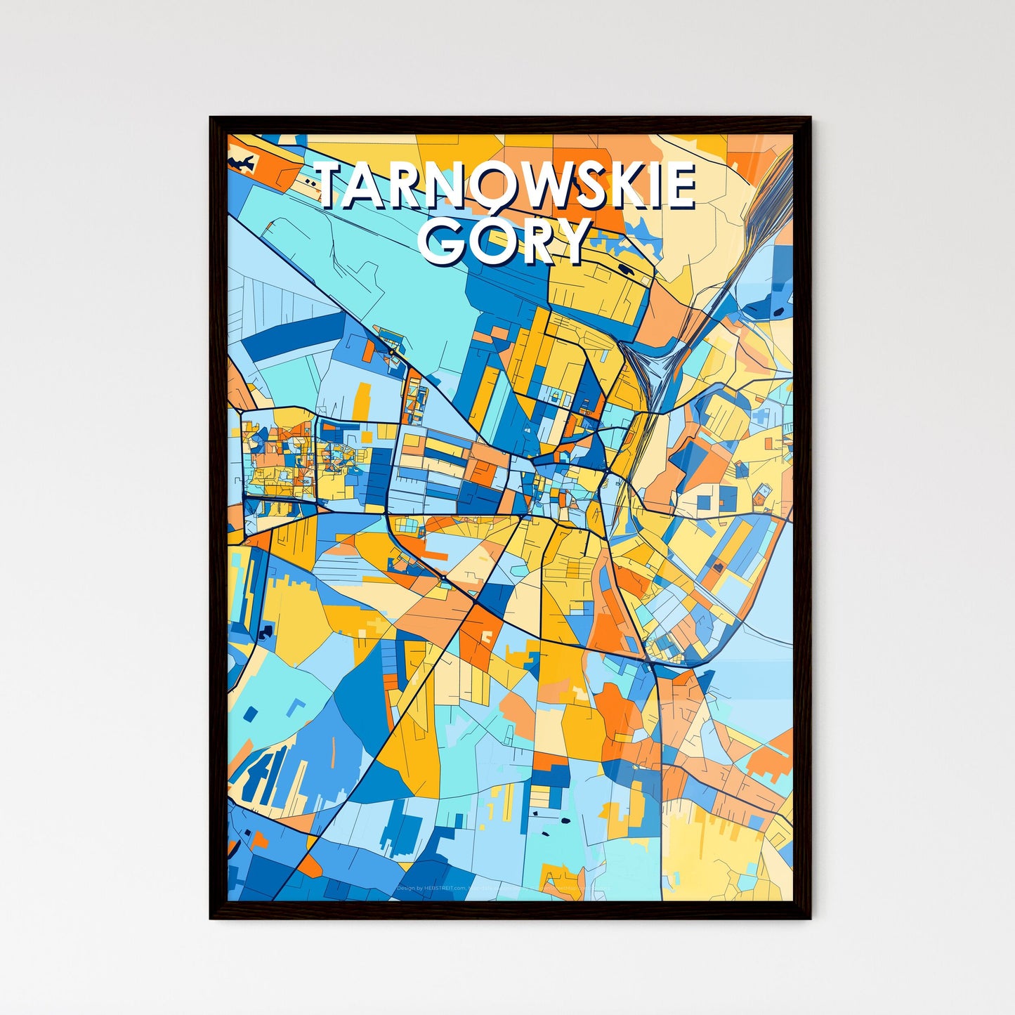 TARNOWSKIE GÓRY POLAND Vibrant Colorful Art Map Poster Blue Orange