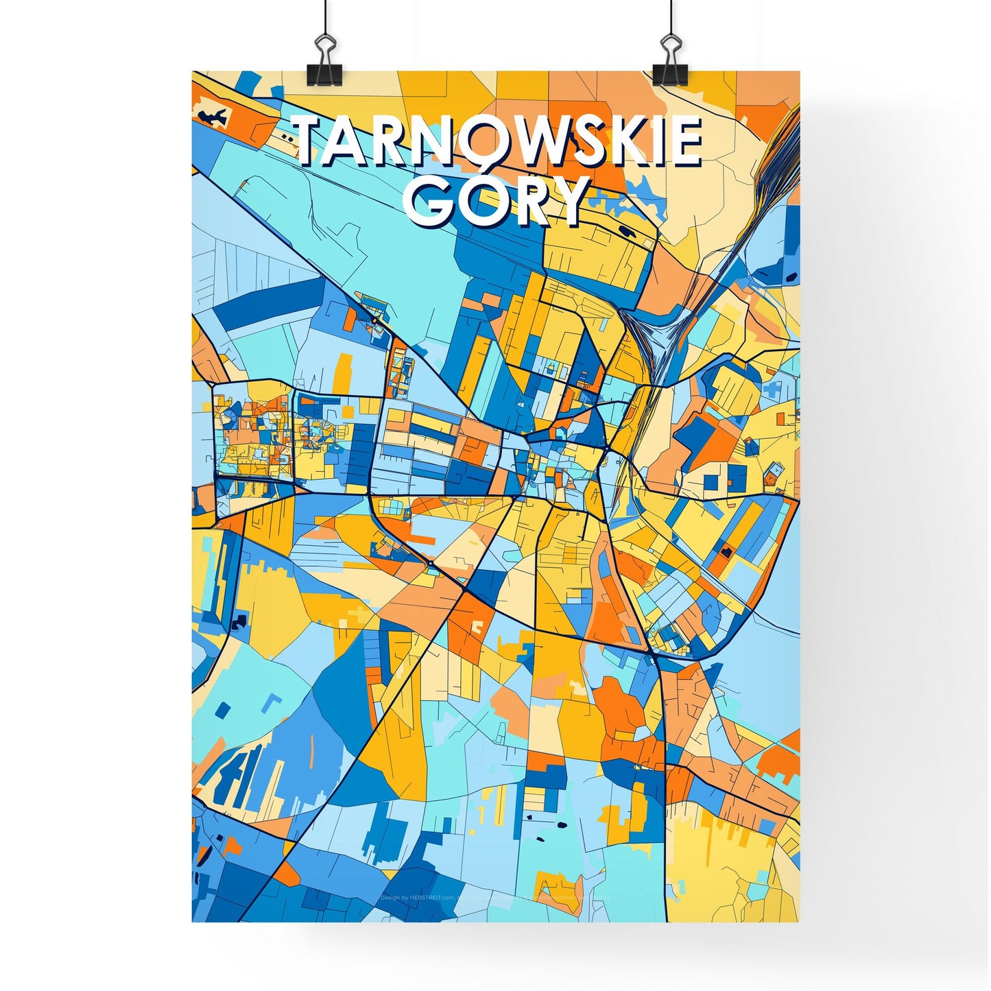 TARNOWSKIE GÓRY POLAND Vibrant Colorful Art Map Poster Blue Orange