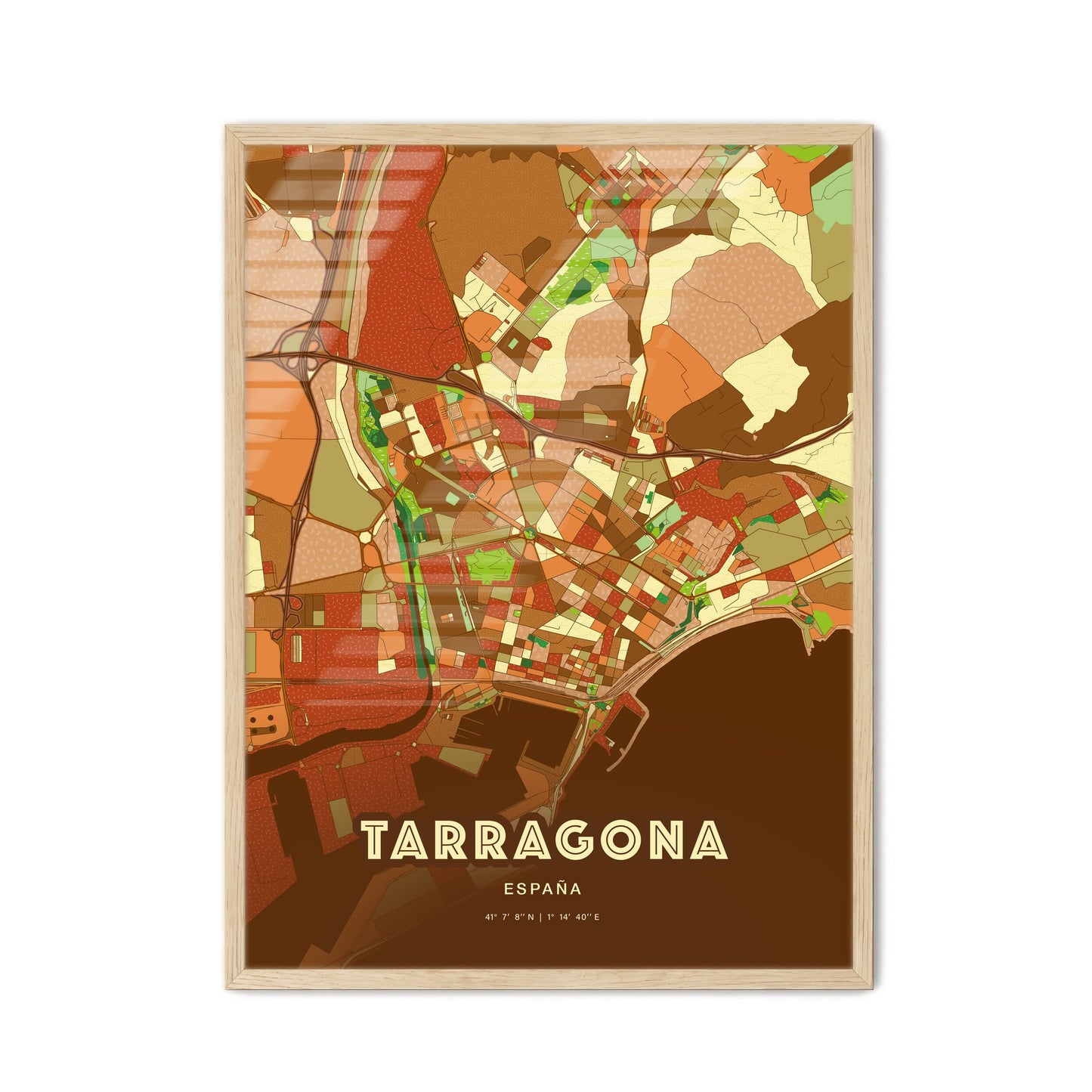 Colorful Tarragona Spain Fine Art Map Farmhouse