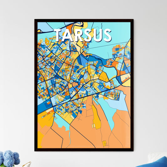 TARSUS TURKEY Vibrant Colorful Art Map Poster Blue Orange