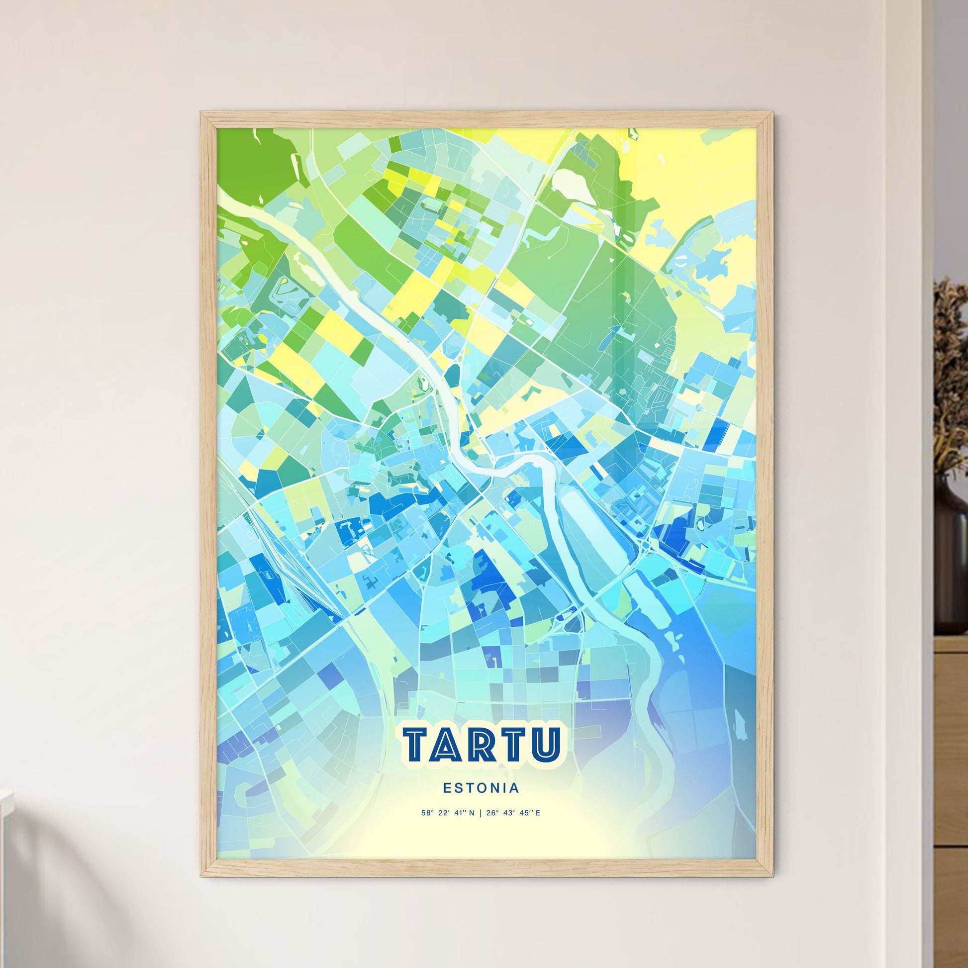 Colorful Tartu Estonia Fine Art Map Cool Blue