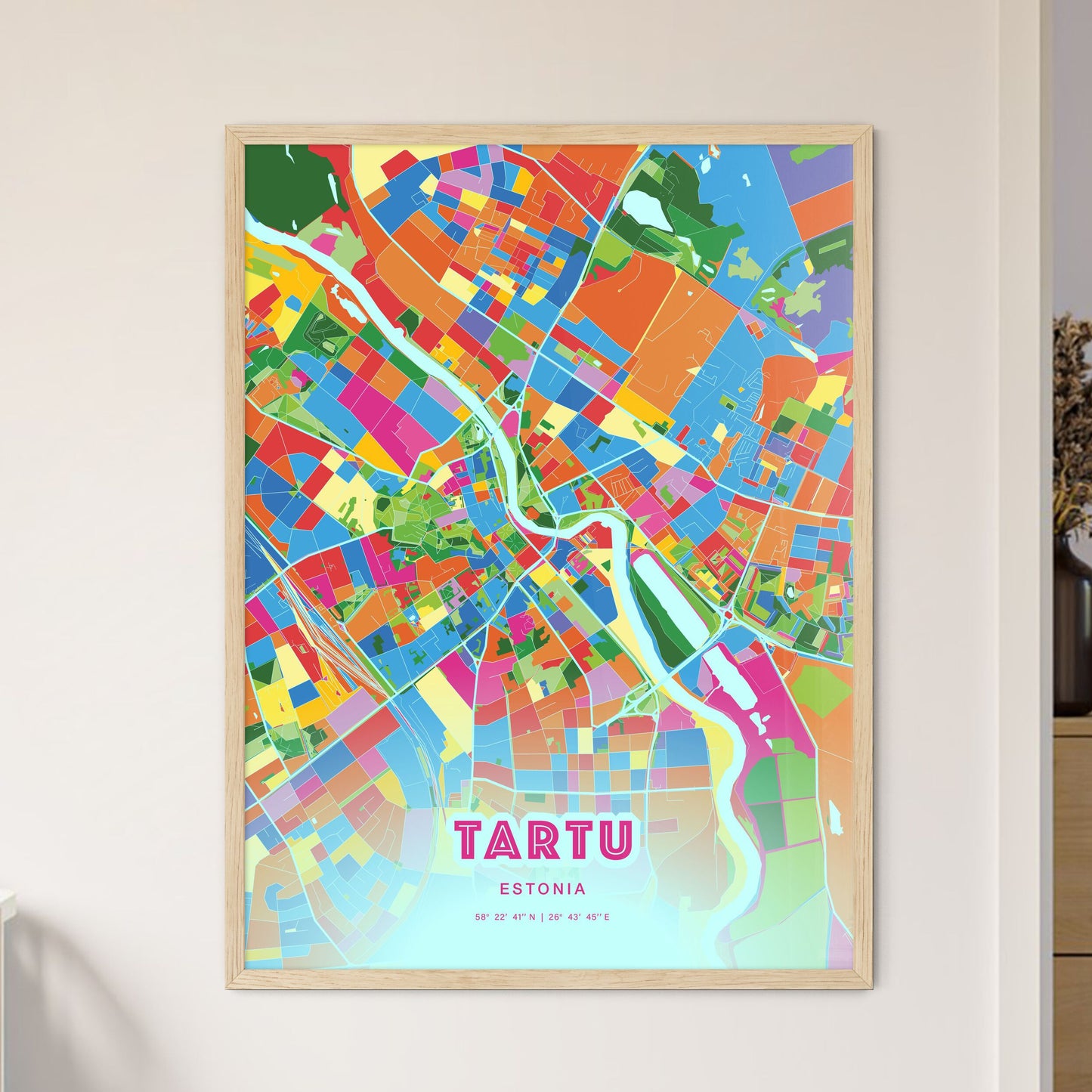 Colorful Tartu Estonia Fine Art Map Crazy Colors