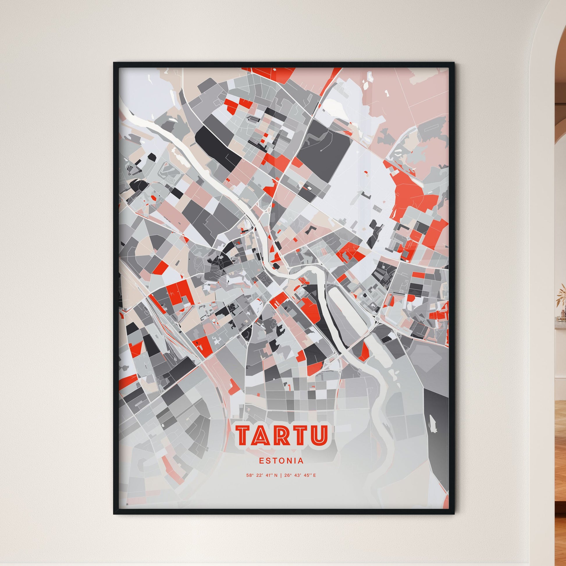 Colorful Tartu Estonia Fine Art Map Modern Expressive