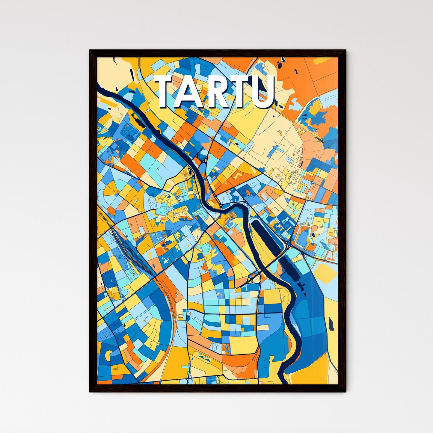 TARTU ESTONIA Vibrant Colorful Art Map Poster Blue Orange