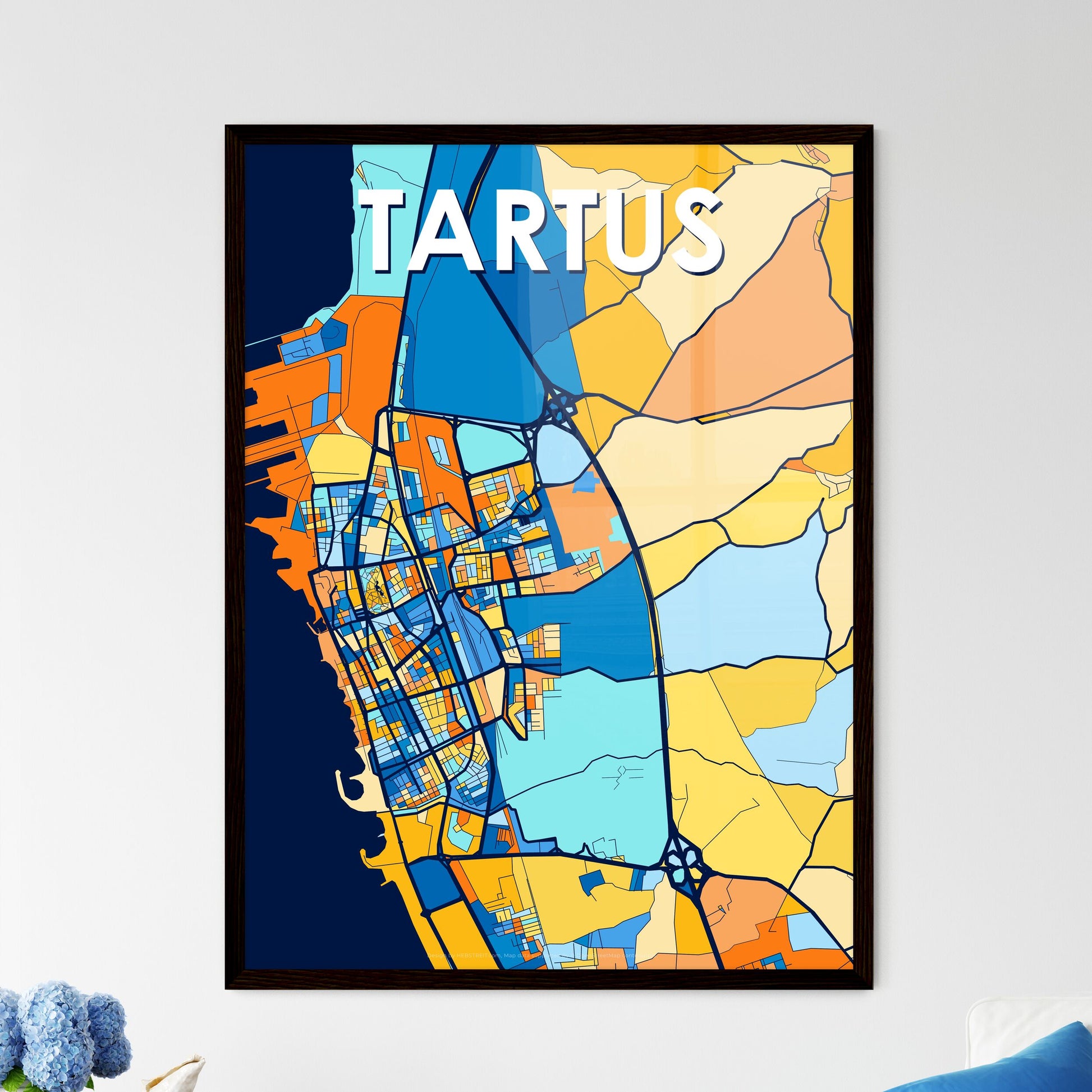 TARTUS SYRIA Vibrant Colorful Art Map Poster Blue Orange