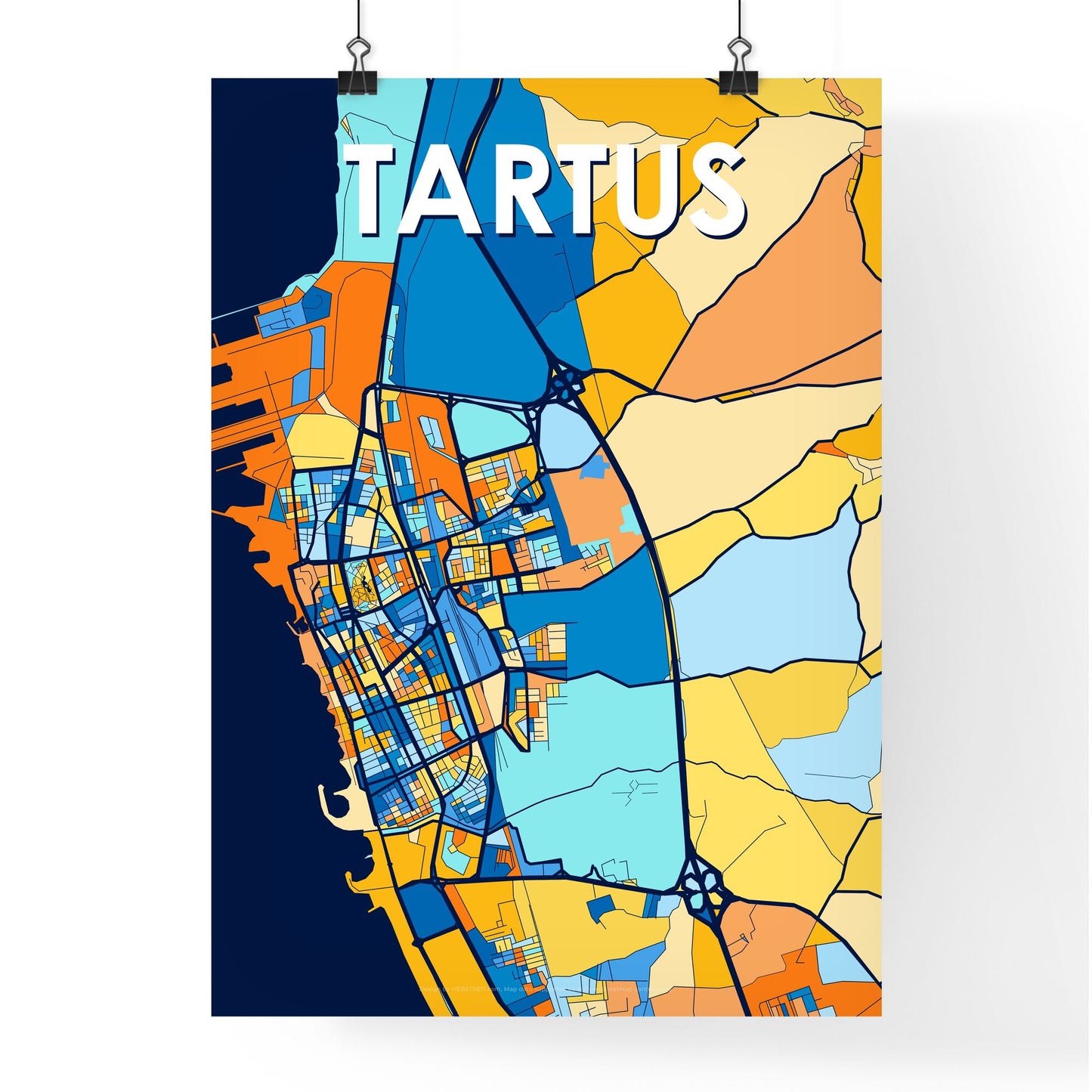 TARTUS SYRIA Vibrant Colorful Art Map Poster Blue Orange