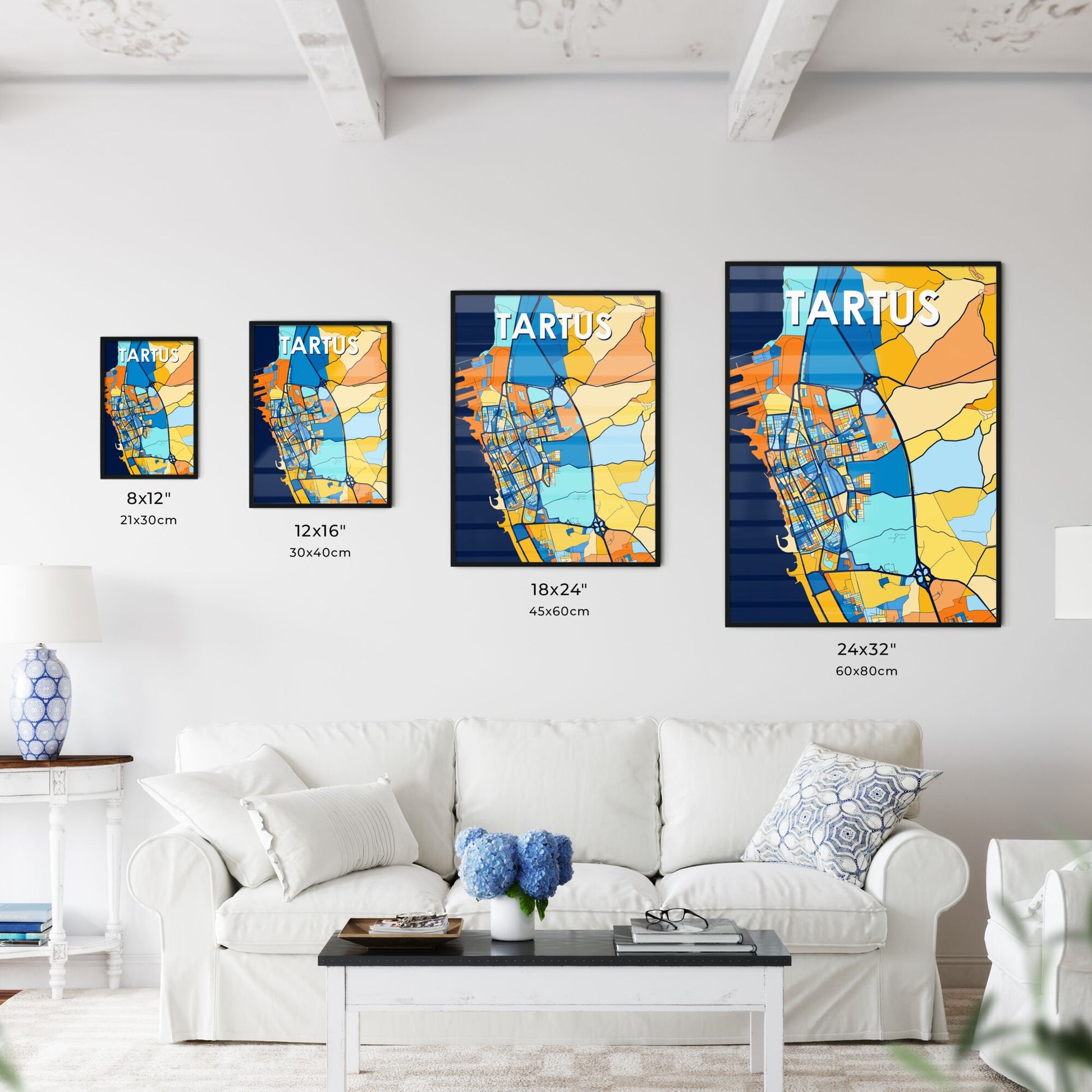 TARTUS SYRIA Vibrant Colorful Art Map Poster Blue Orange