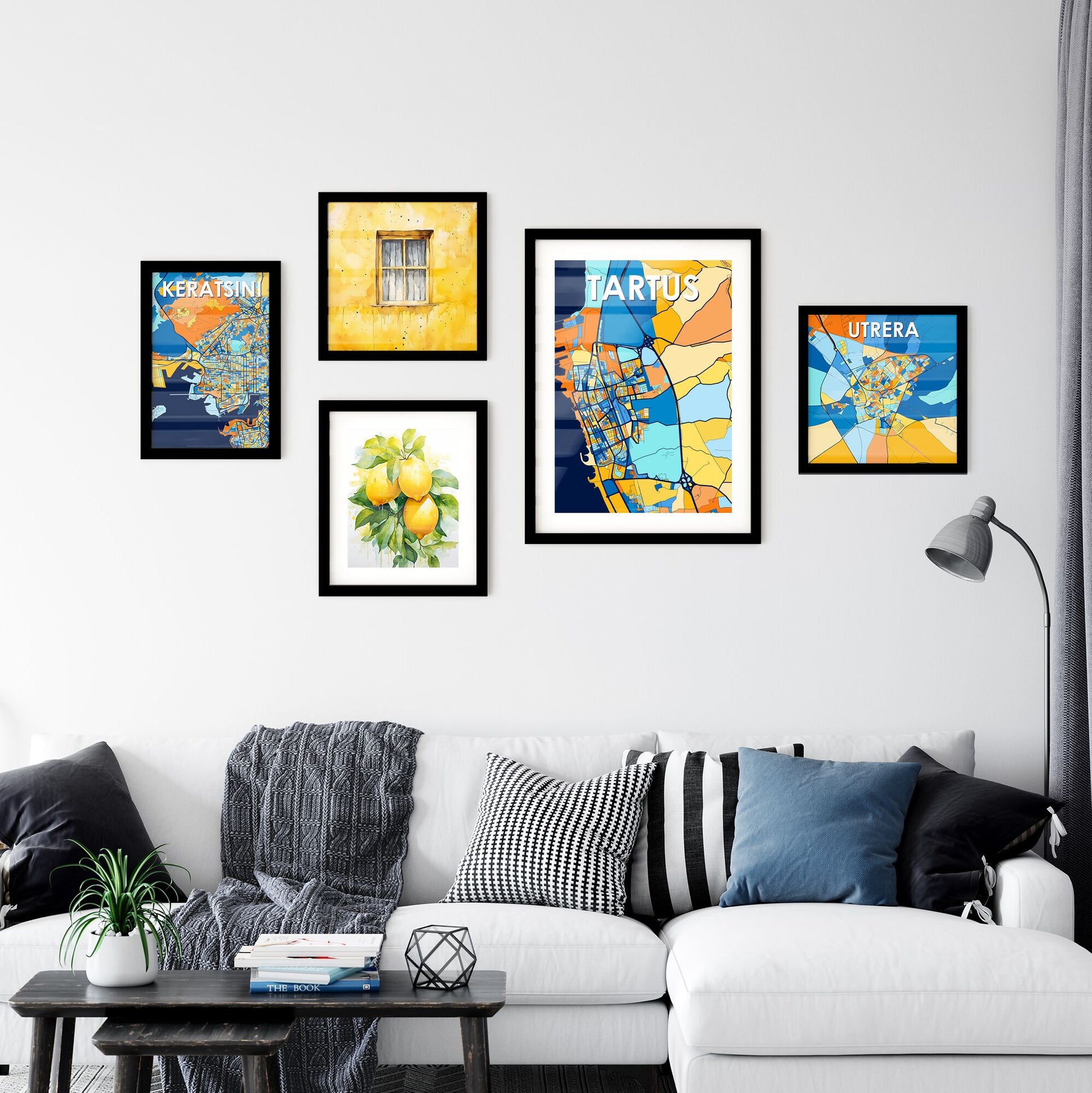 TARTUS SYRIA Vibrant Colorful Art Map Poster Blue Orange