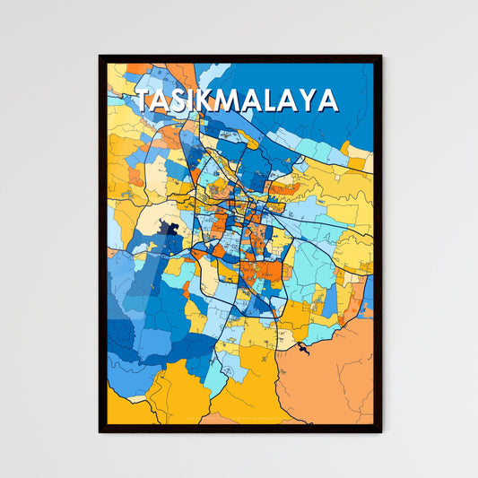 TASIKMALAYA INDONESIA Vibrant Colorful Art Map Poster Blue Orange