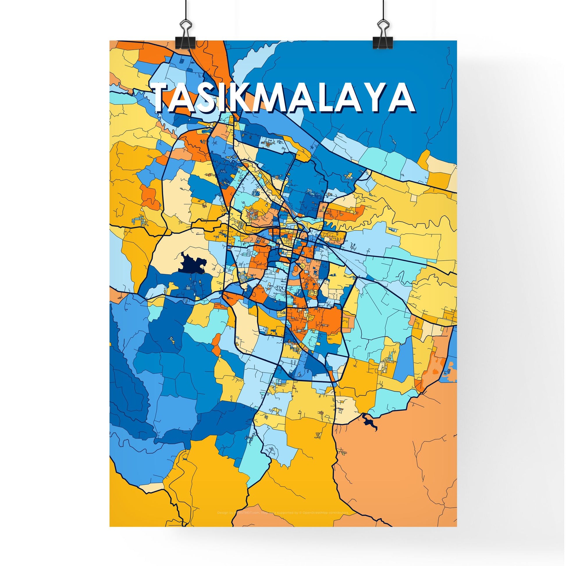 TASIKMALAYA INDONESIA Vibrant Colorful Art Map Poster Blue Orange