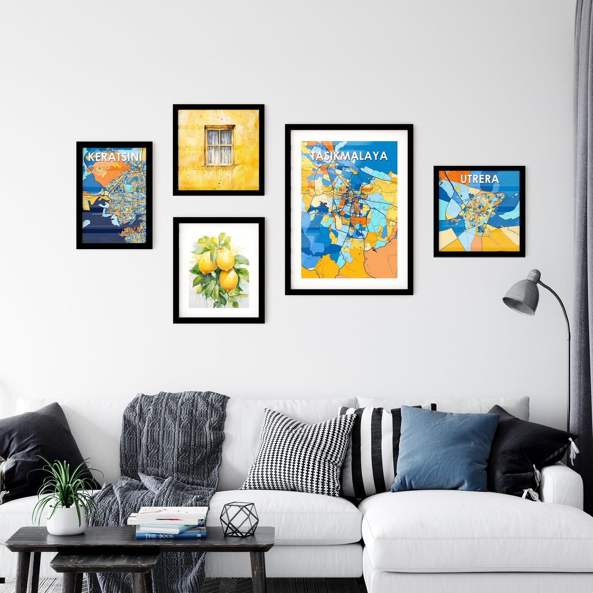 TASIKMALAYA INDONESIA Vibrant Colorful Art Map Poster Blue Orange