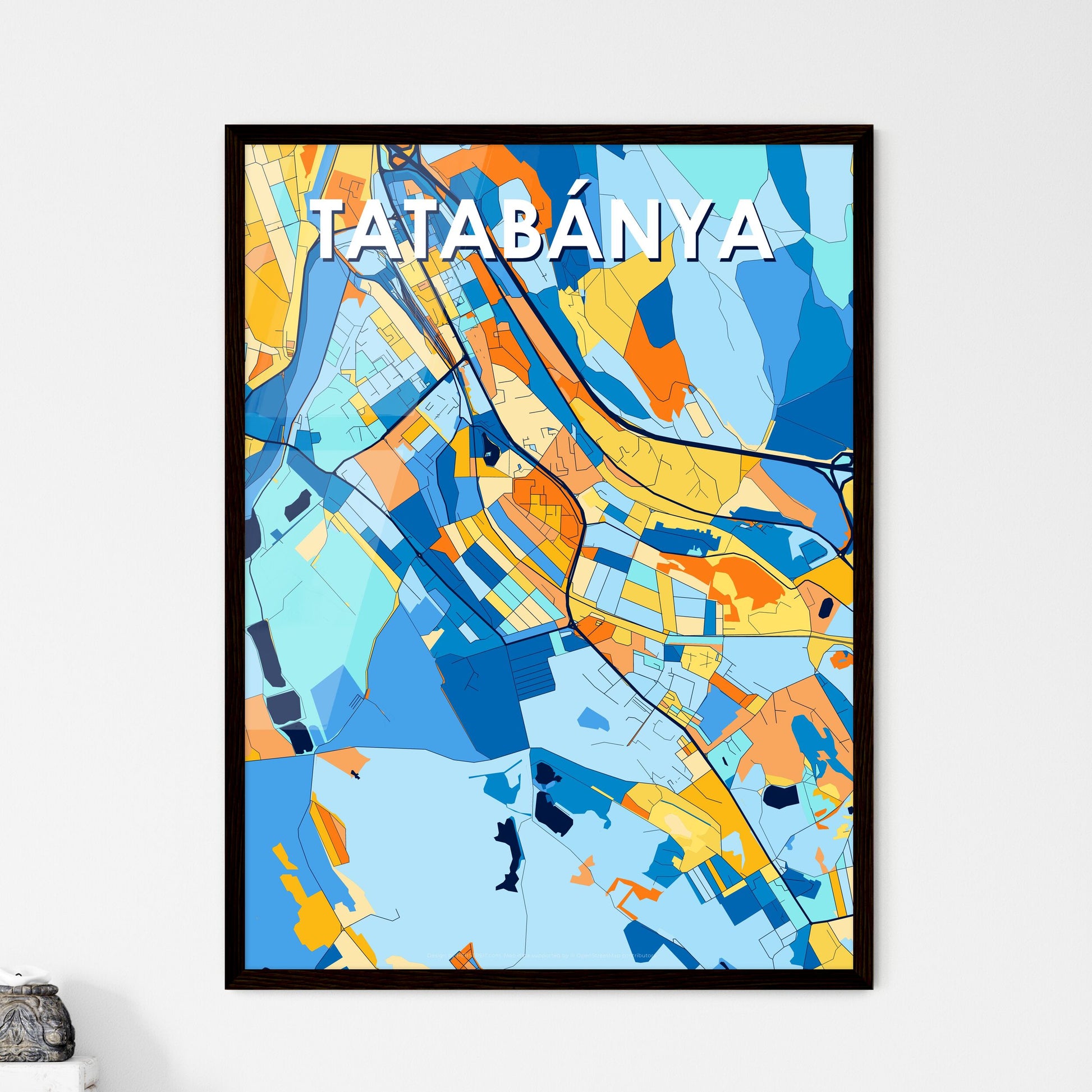 TATABÁNYA HUNGARY Vibrant Colorful Art Map Poster Blue Orange