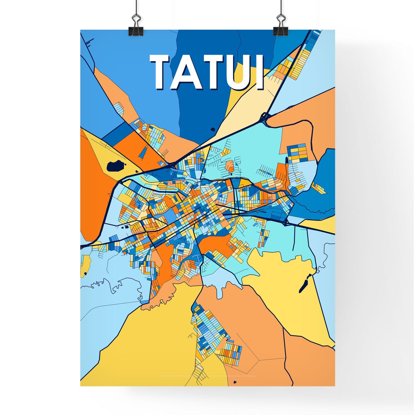 TATUI BRAZIL Vibrant Colorful Art Map Poster Blue Orange