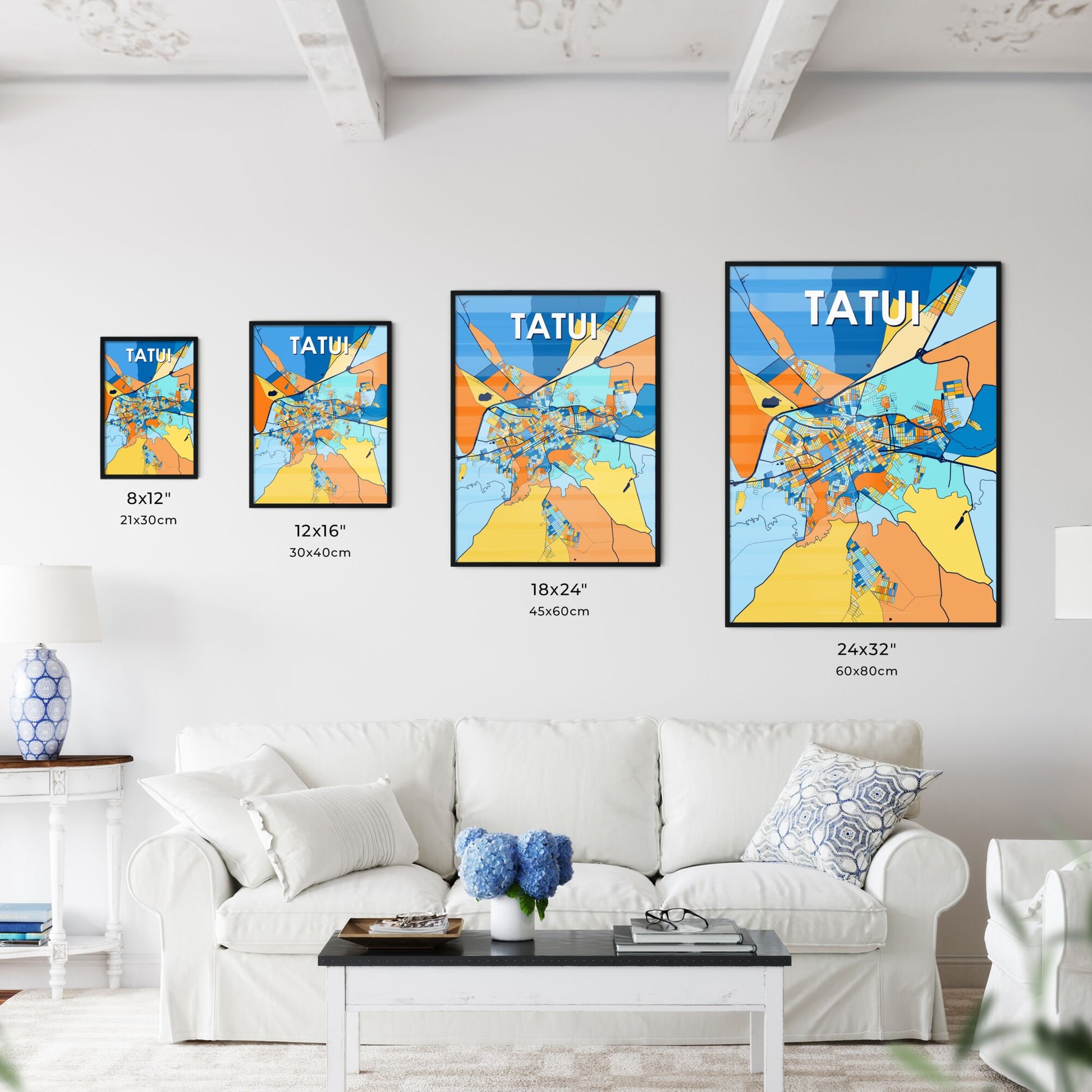 TATUI BRAZIL Vibrant Colorful Art Map Poster Blue Orange