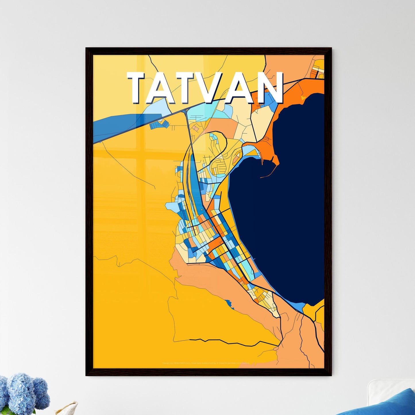 TATVAN TURKEY Vibrant Colorful Art Map Poster Blue Orange