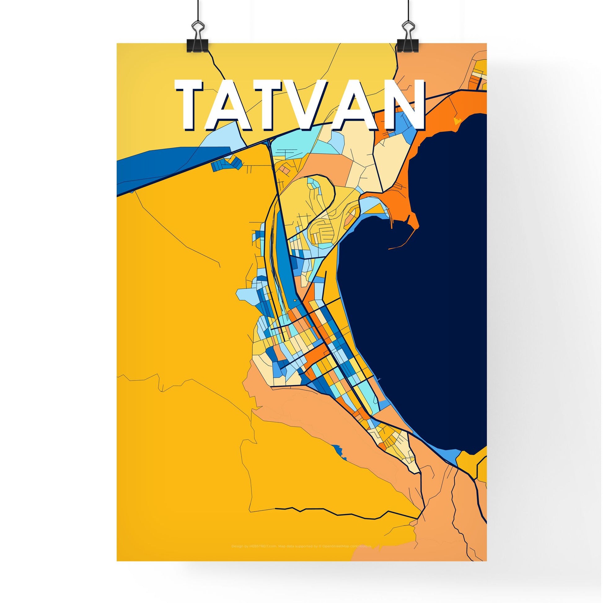 TATVAN TURKEY Vibrant Colorful Art Map Poster Blue Orange