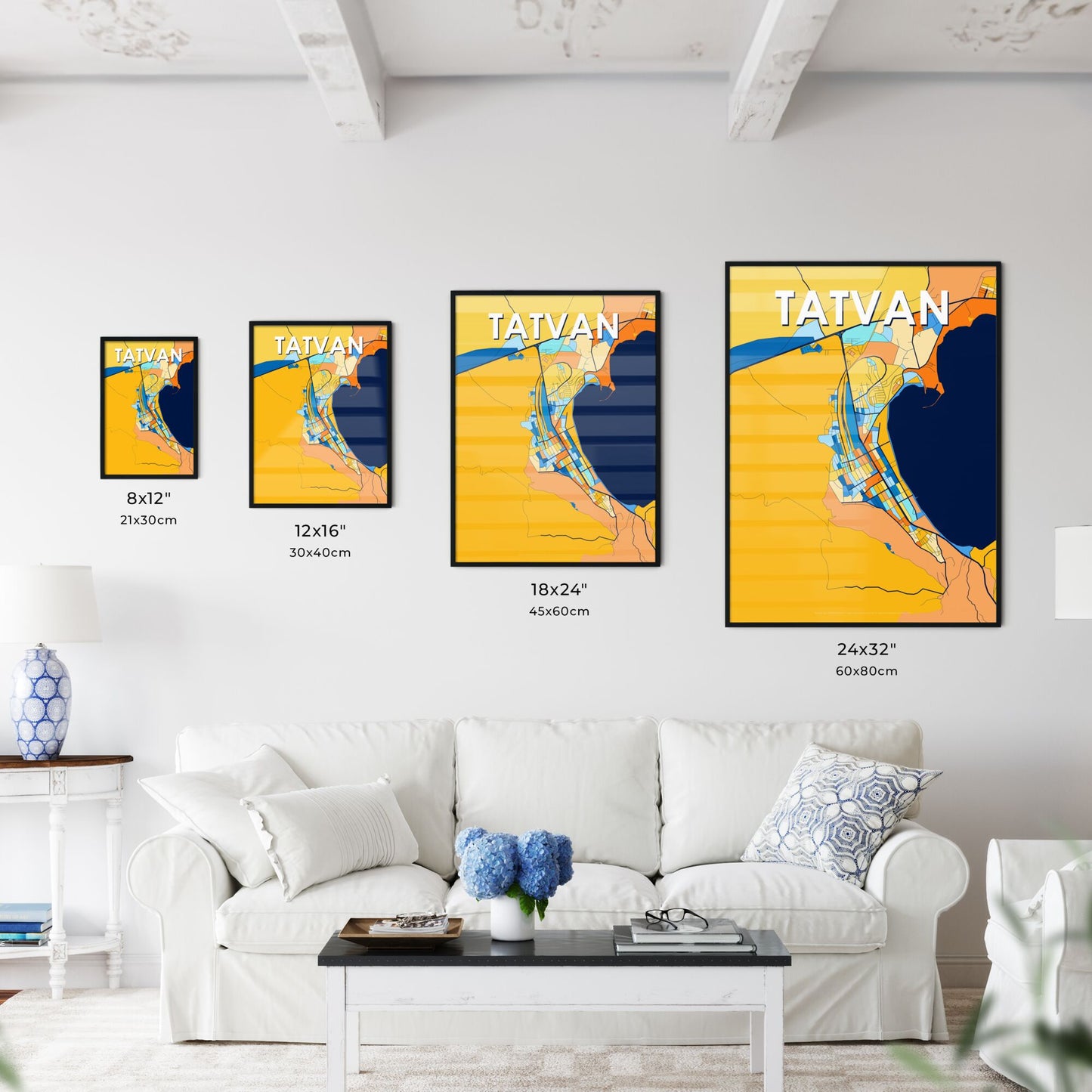 TATVAN TURKEY Vibrant Colorful Art Map Poster Blue Orange