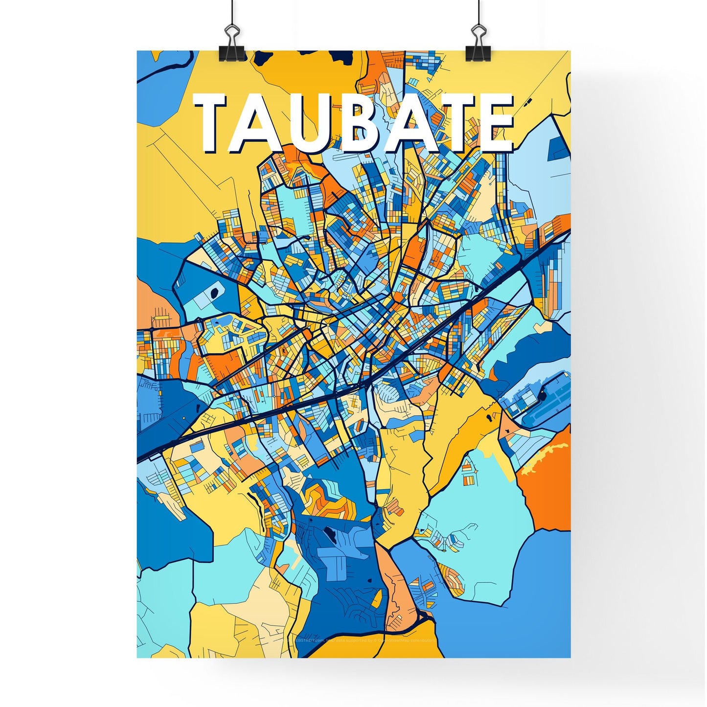 TAUBATE BRAZIL Vibrant Colorful Art Map Poster Blue Orange