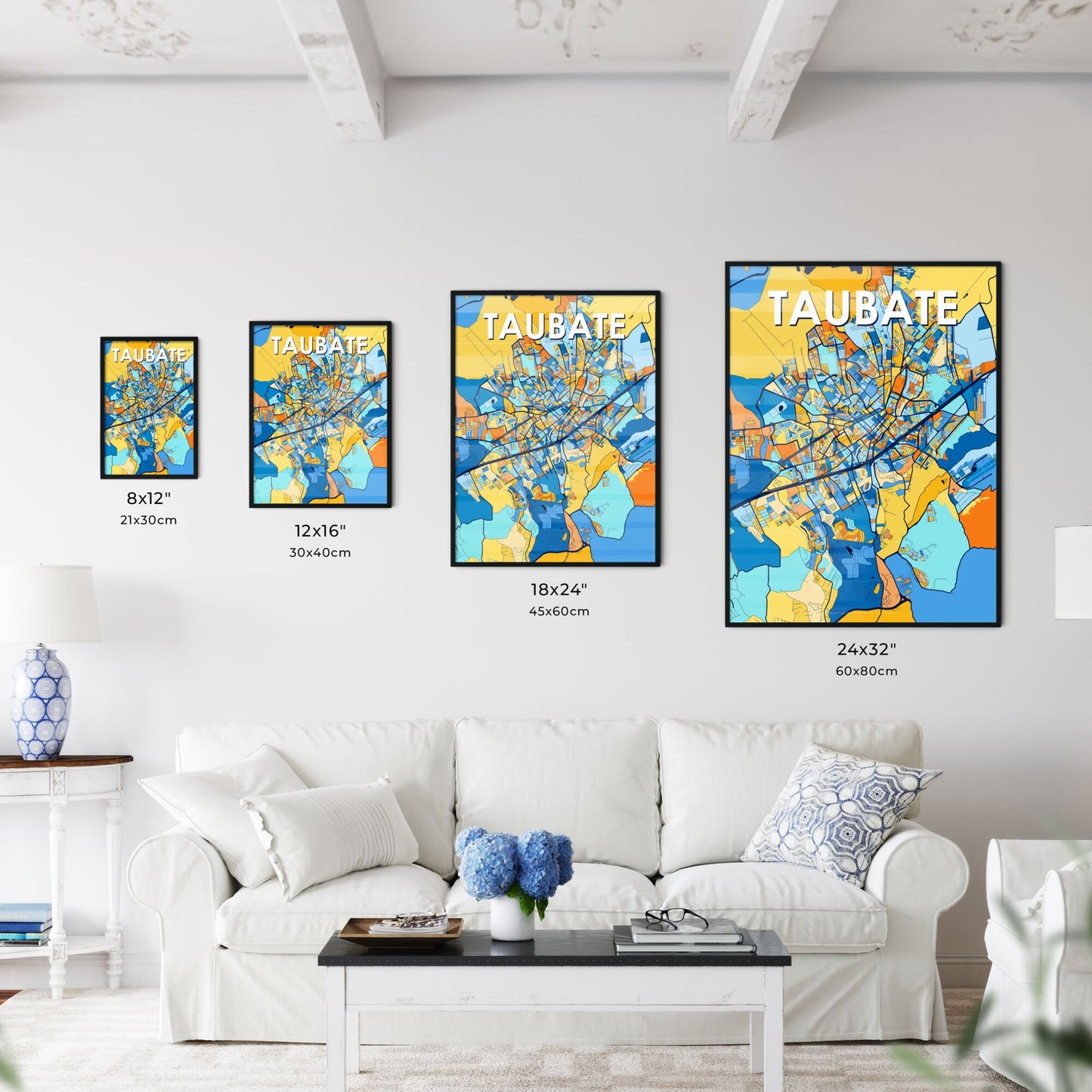 TAUBATE BRAZIL Vibrant Colorful Art Map Poster Blue Orange