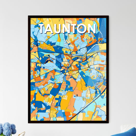 TAUNTON ENGLAND Vibrant Colorful Art Map Poster Blue Orange