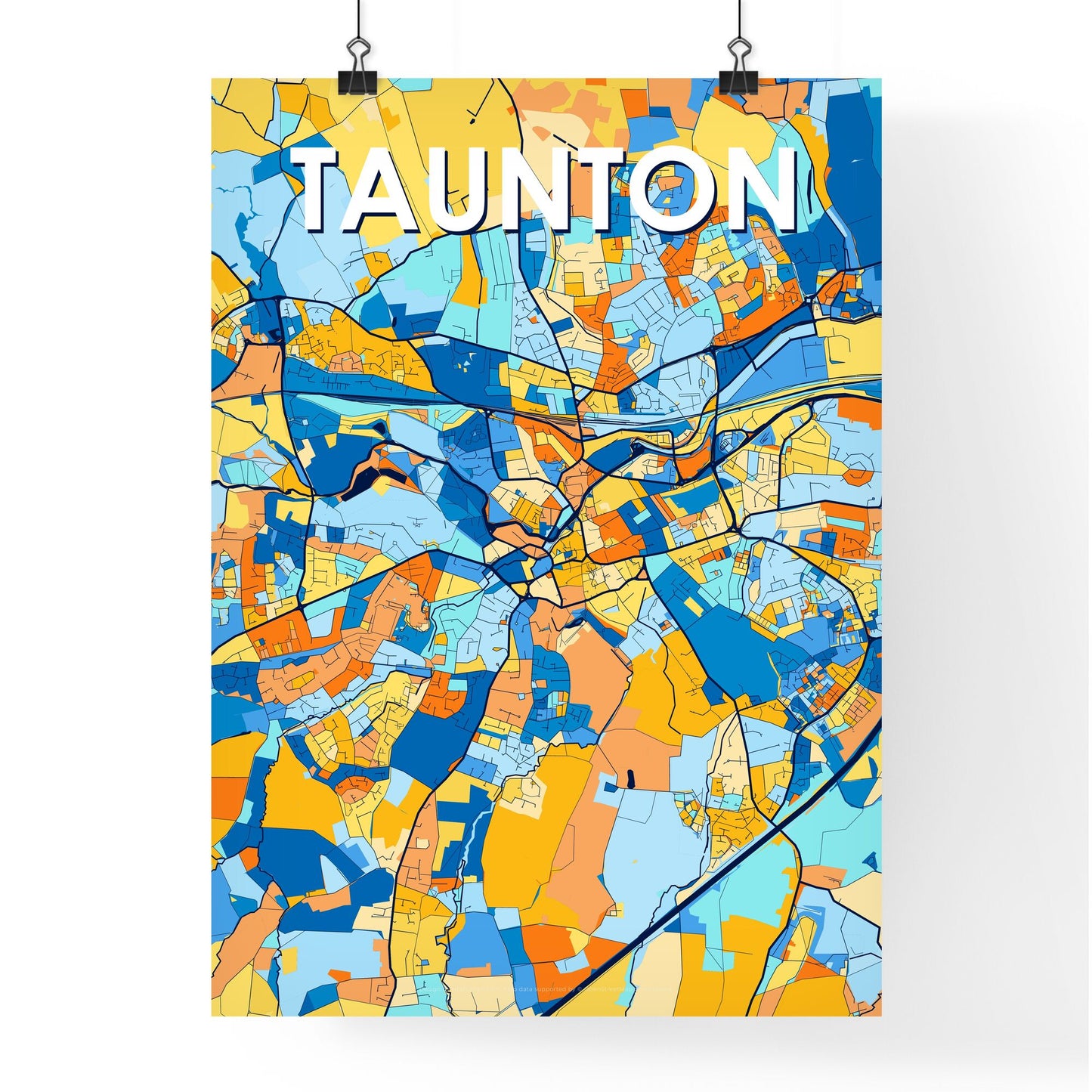 TAUNTON ENGLAND Vibrant Colorful Art Map Poster Blue Orange