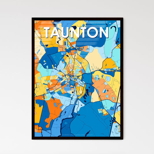 TAUNTON MASSACHUSETTS Vibrant Colorful Art Map Poster Blue Orange