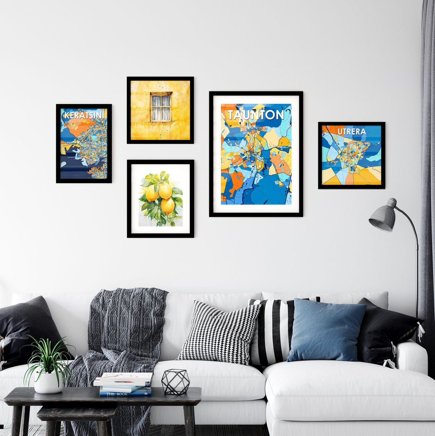 TAUNTON MASSACHUSETTS Vibrant Colorful Art Map Poster Blue Orange