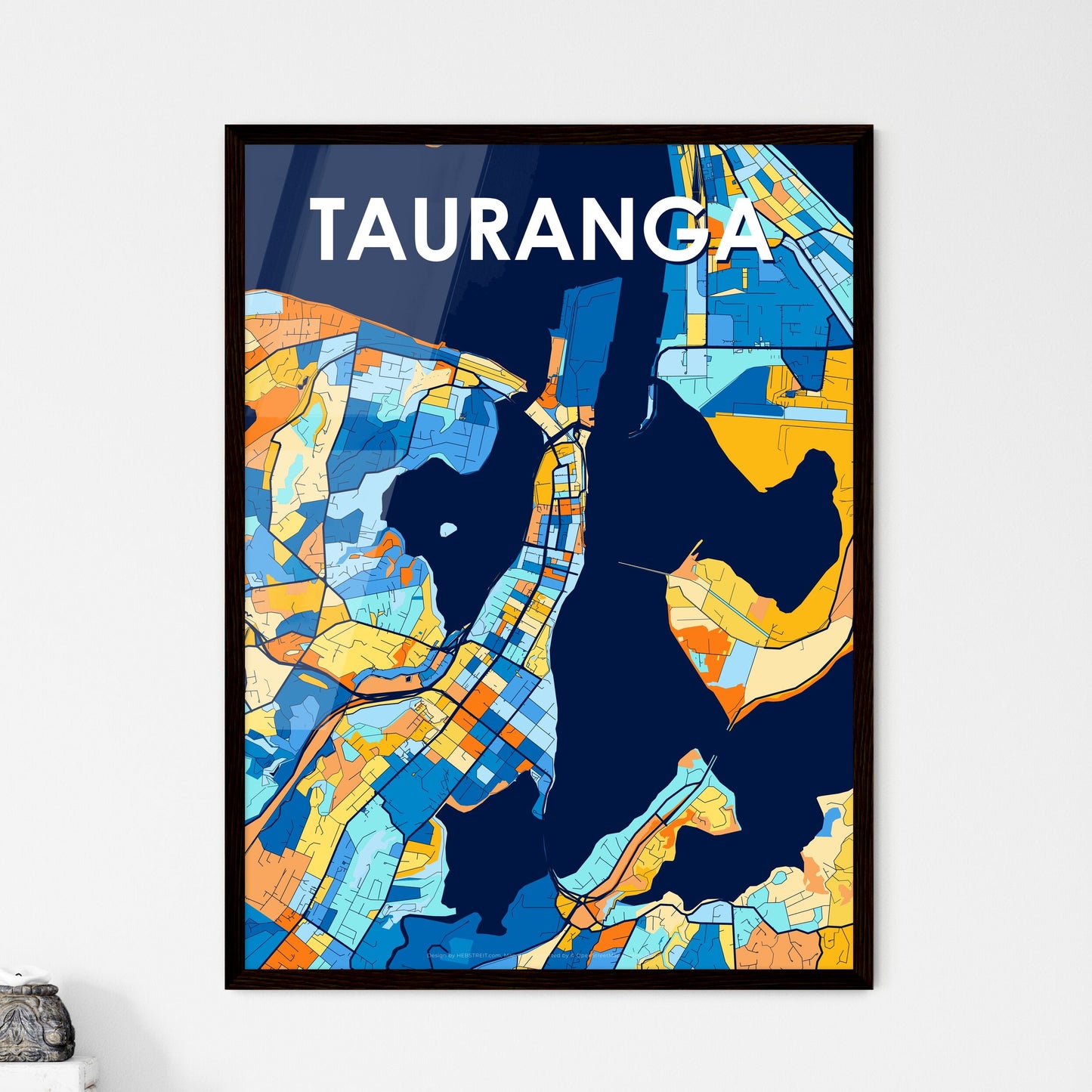 TAURANGA NEW ZEALAND Vibrant Colorful Art Map Poster Blue Orange