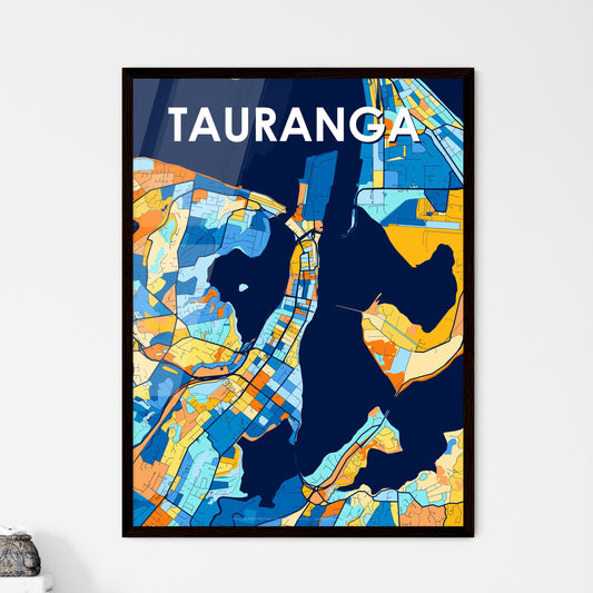 TAURANGA NEW ZEALAND Vibrant Colorful Art Map Poster Blue Orange