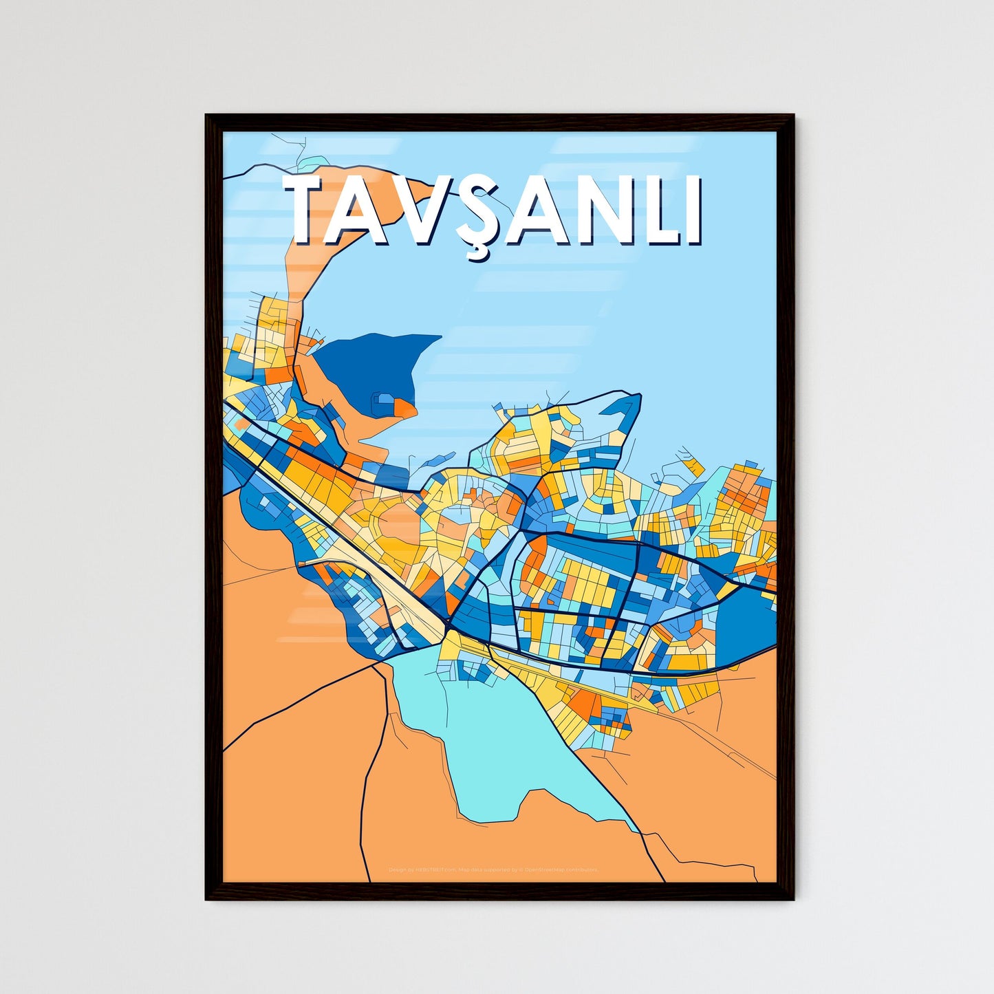 TAVŞANLI TURKEY Vibrant Colorful Art Map Poster Blue Orange